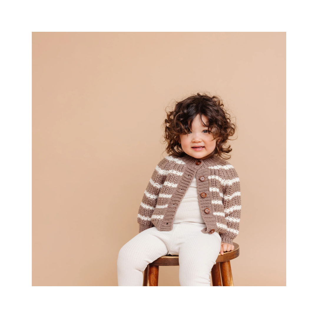 Tan Rib Knit Stripe Cardigan