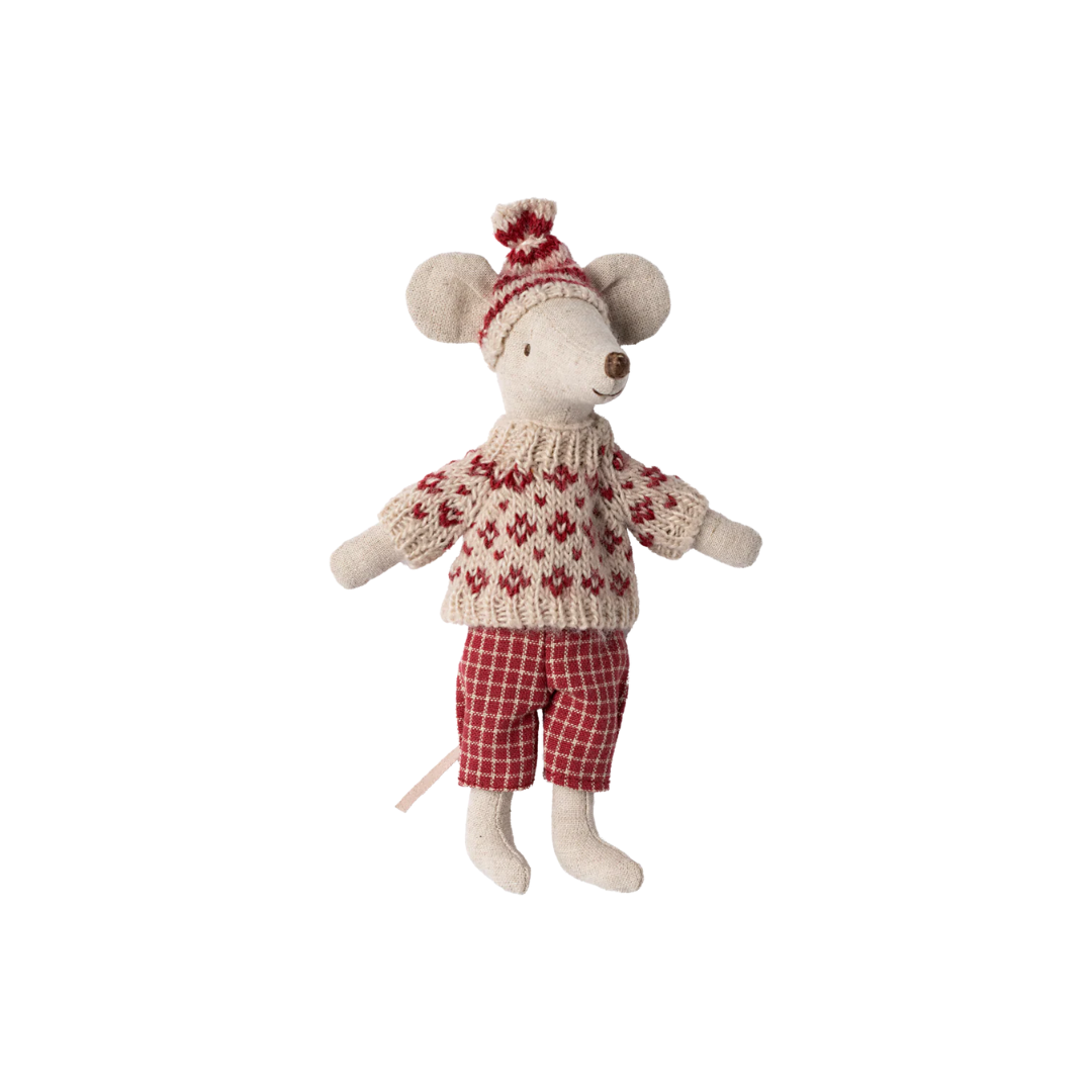 Winter Mouse Mum w Ski Set, Red