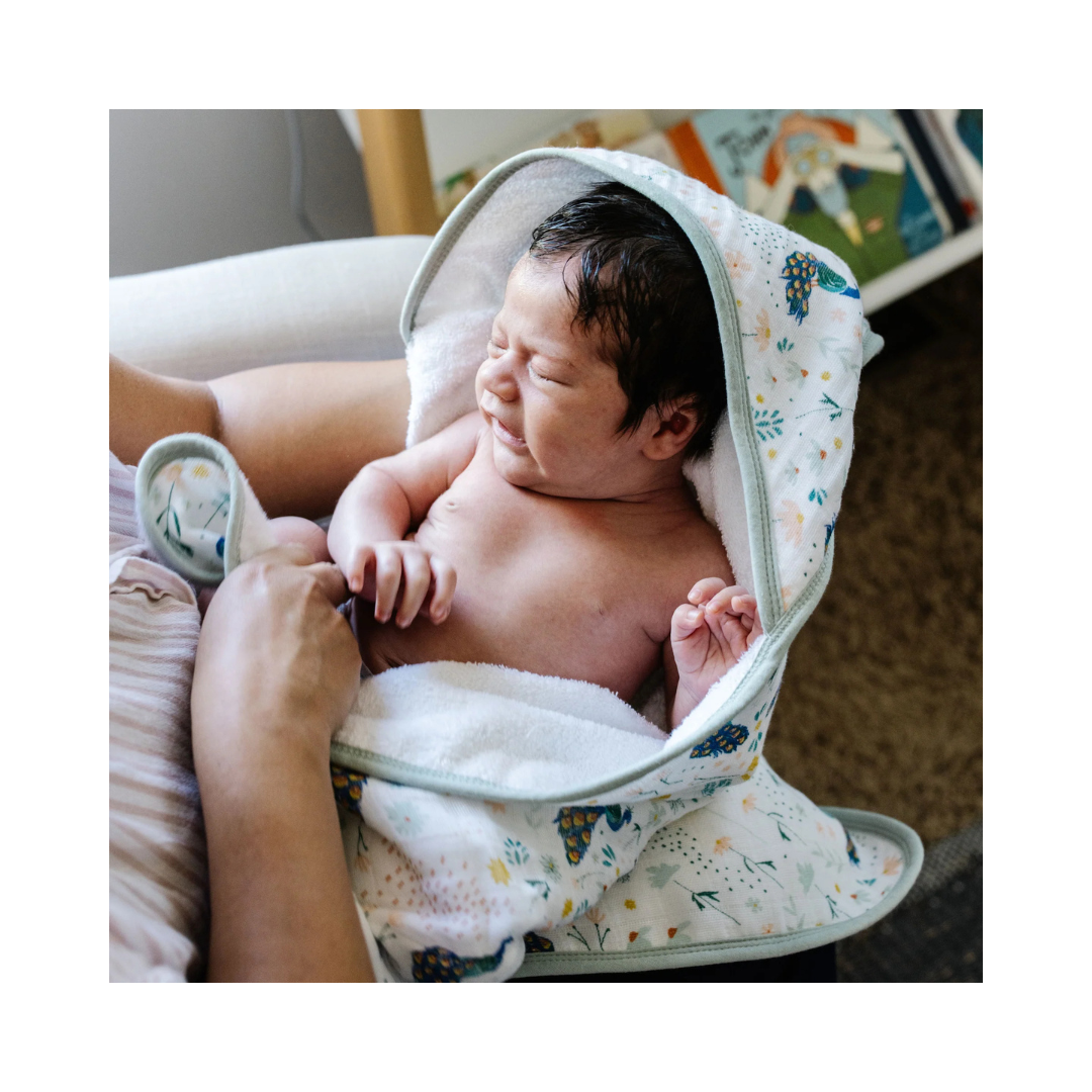 Cotton Muslin Infant Hooded Towel- Peacock