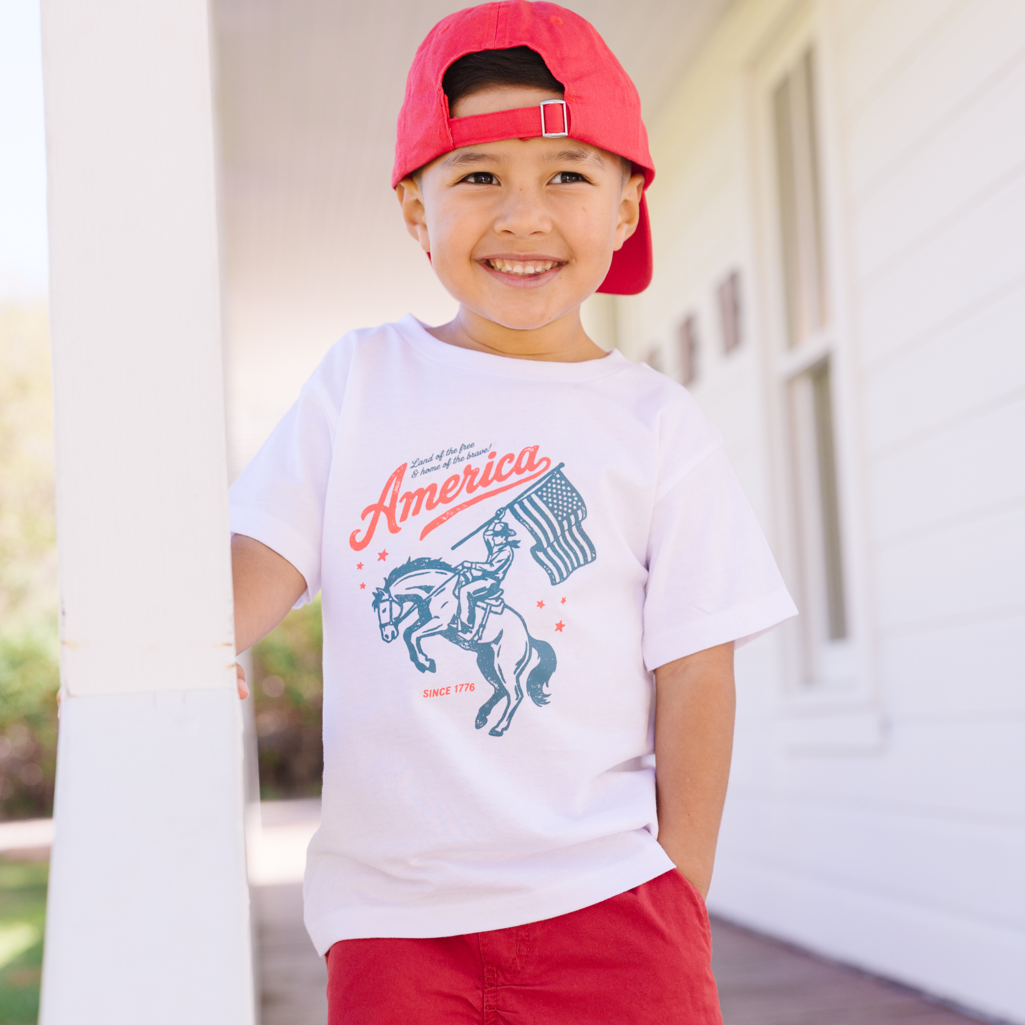 American Cowboy 1776 Flag Boy Freedom 4th  of July Shirt : Natural / Youth SM
