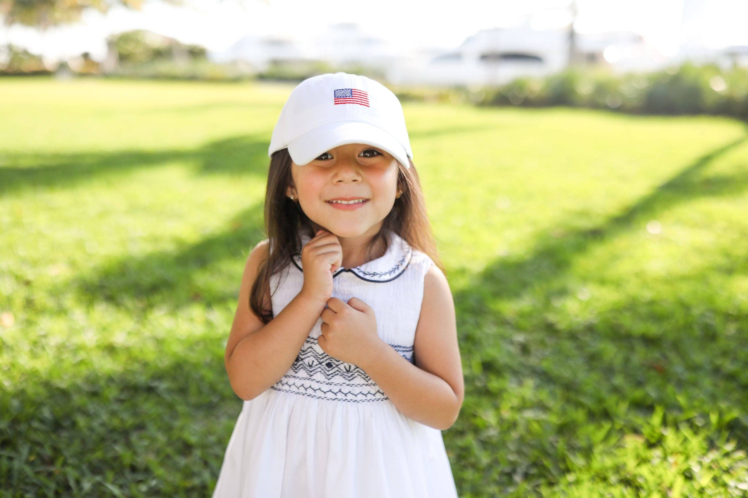 American Flag Bow Baseball Hat (Baby, Youth, Junior): Junior (Ages 7-12)