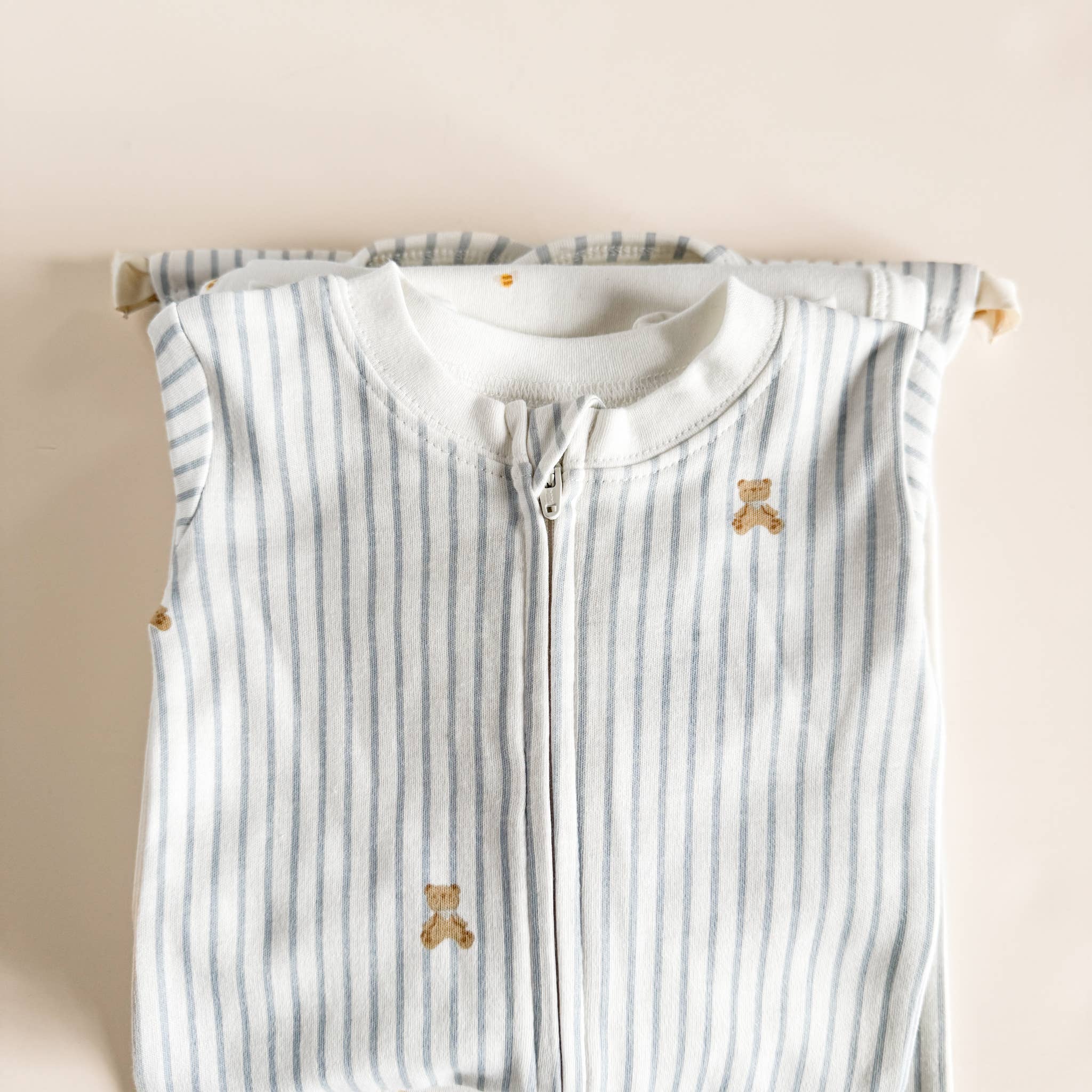 Layette Long Sleeve Zipper Romper Teddy Bear Baby Boy Outfit: Blue / 0-3m