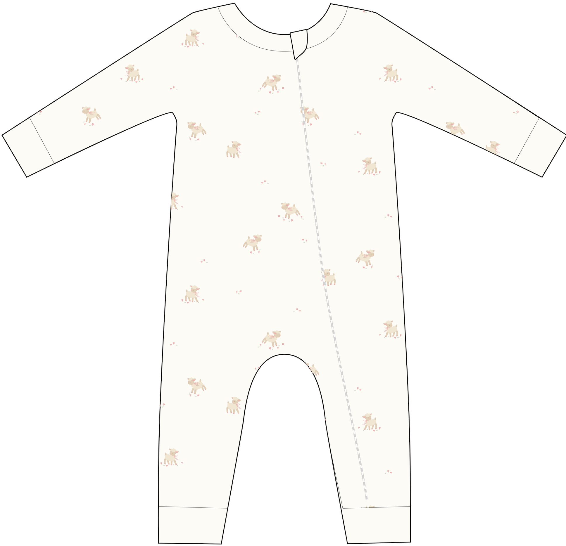 Layette Long Sleeve Zipper Romper Lamb Baby Easter Outfit: Cream / NB