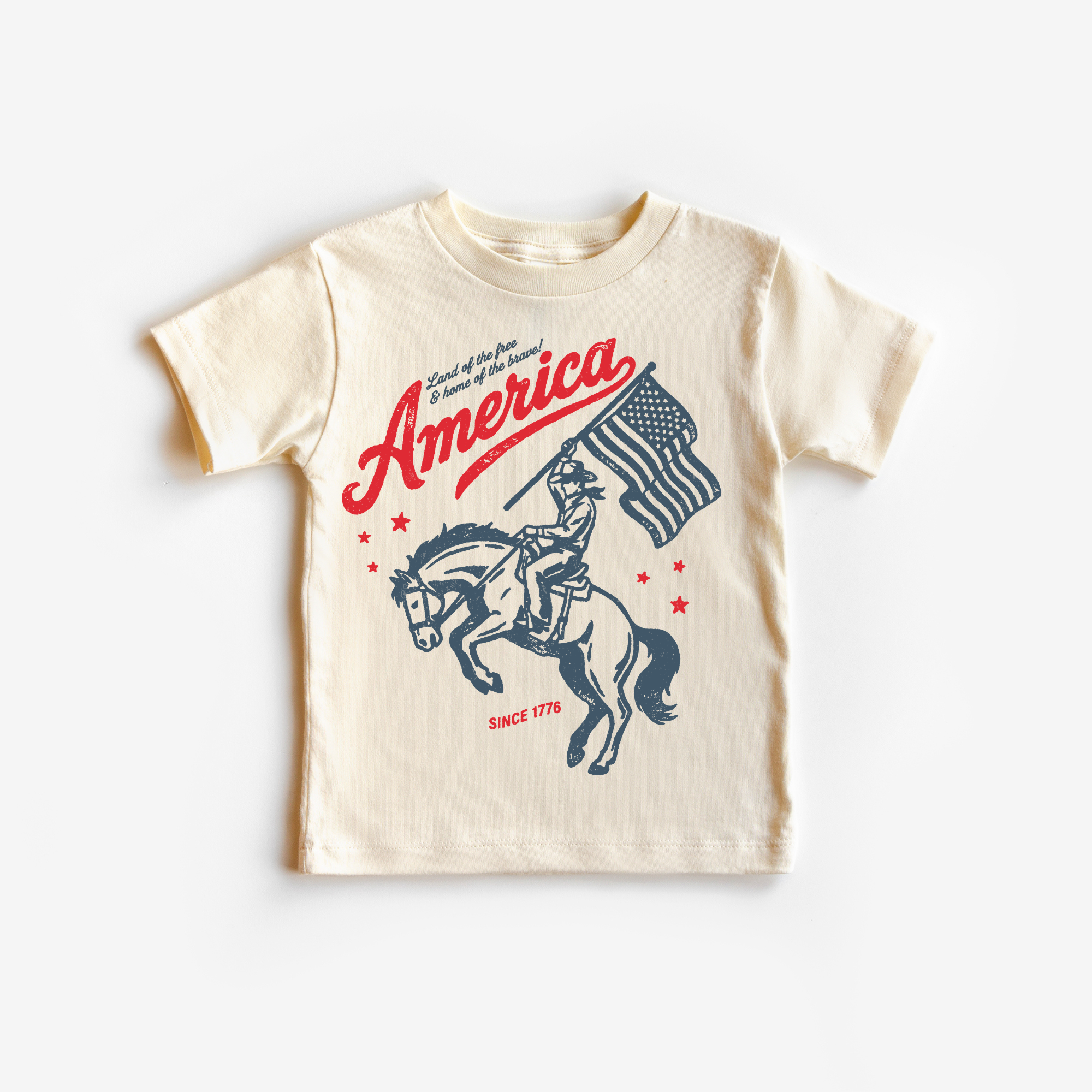 American Cowboy 1776 Flag Boy Freedom 4th  of July Shirt : Natural / 3/6 Month