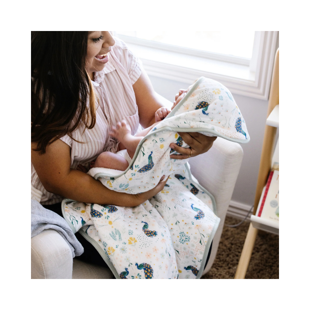 Cotton Muslin Infant Hooded Towel- Peacock