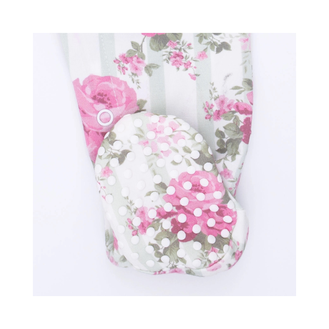 Cabbage Rose Stripe Smocked Peter Pan Snap Footie