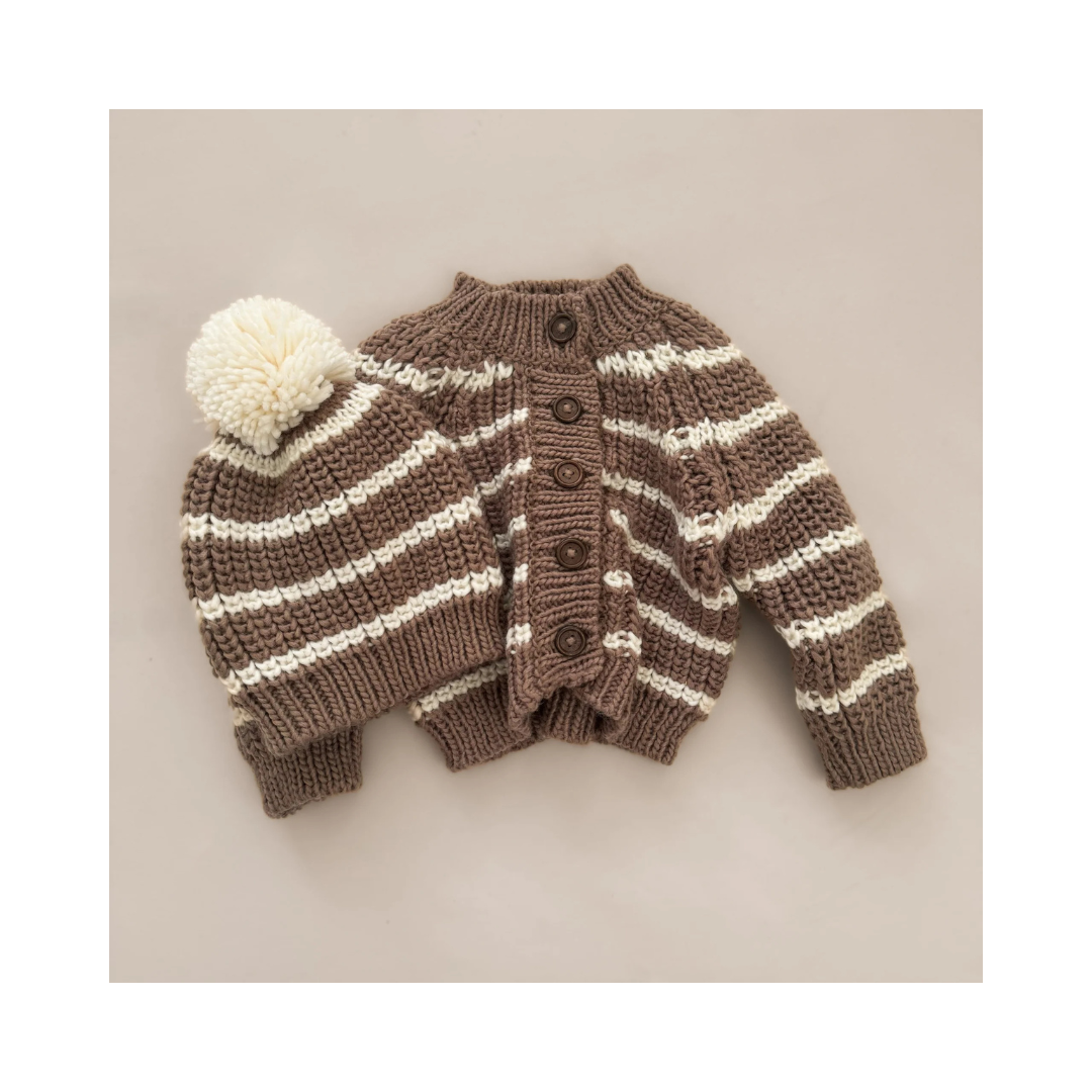 Tan Rib Knit Stripe Cardigan