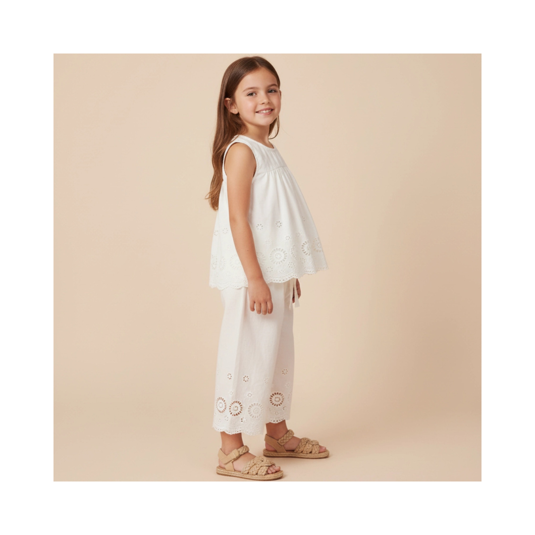 Eyelet Top And Pant Set - Ivory
