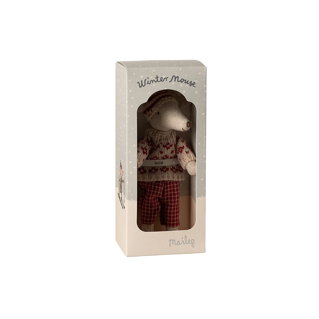Winter Mouse Mum w Ski Set, Red