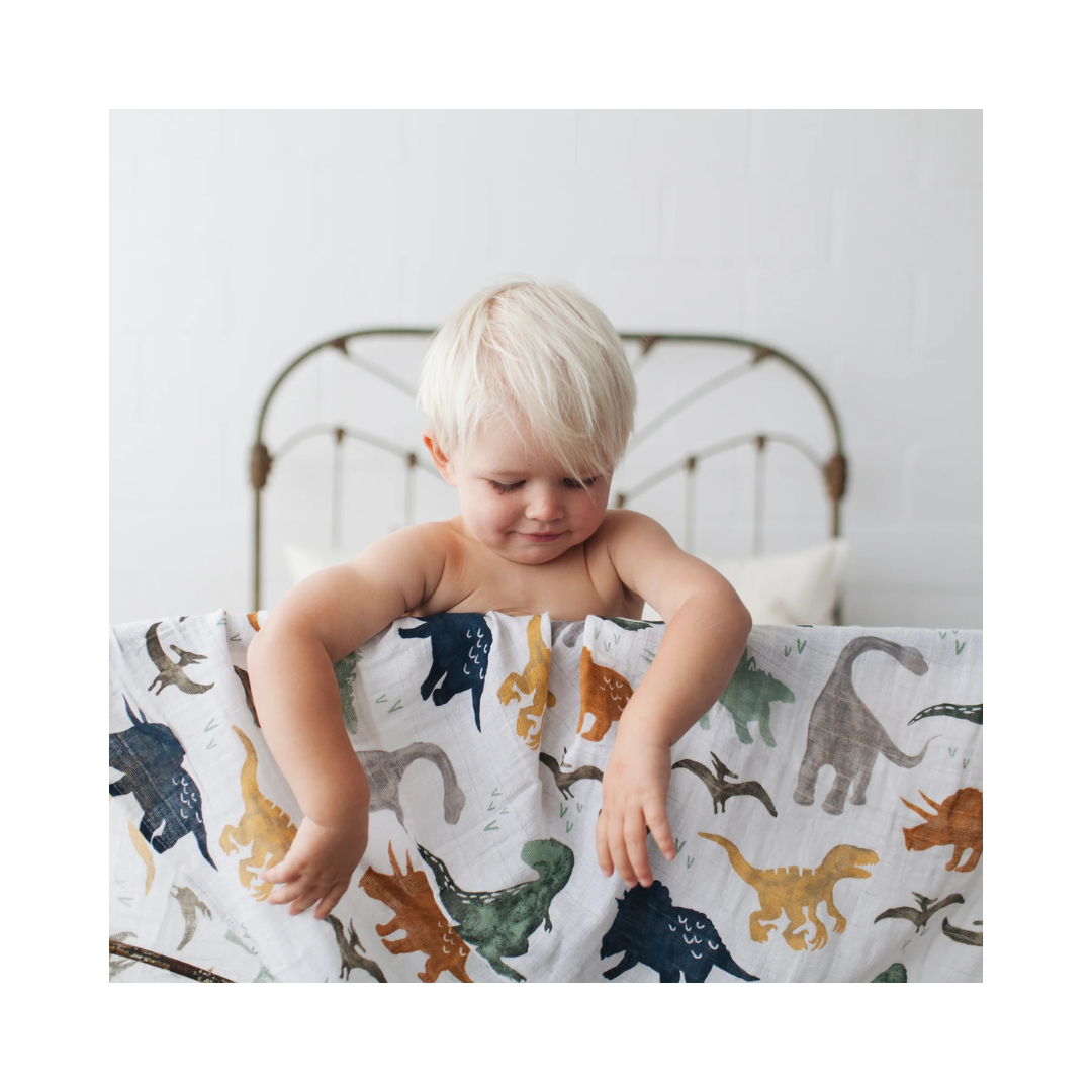 Cotton Muslin Swaddle Blanket - Dino Friends