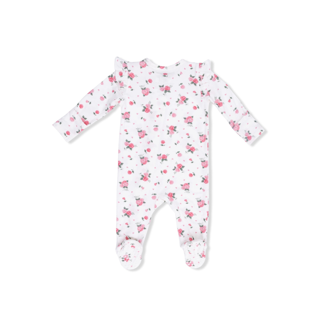 Pink Rosettes - 2 Way Ruffle Sleeve Zipper Footie