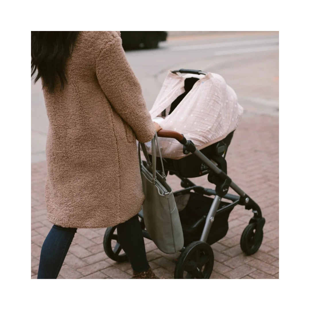 Taupe Cross Cotton Muslin Car Seat Canopy