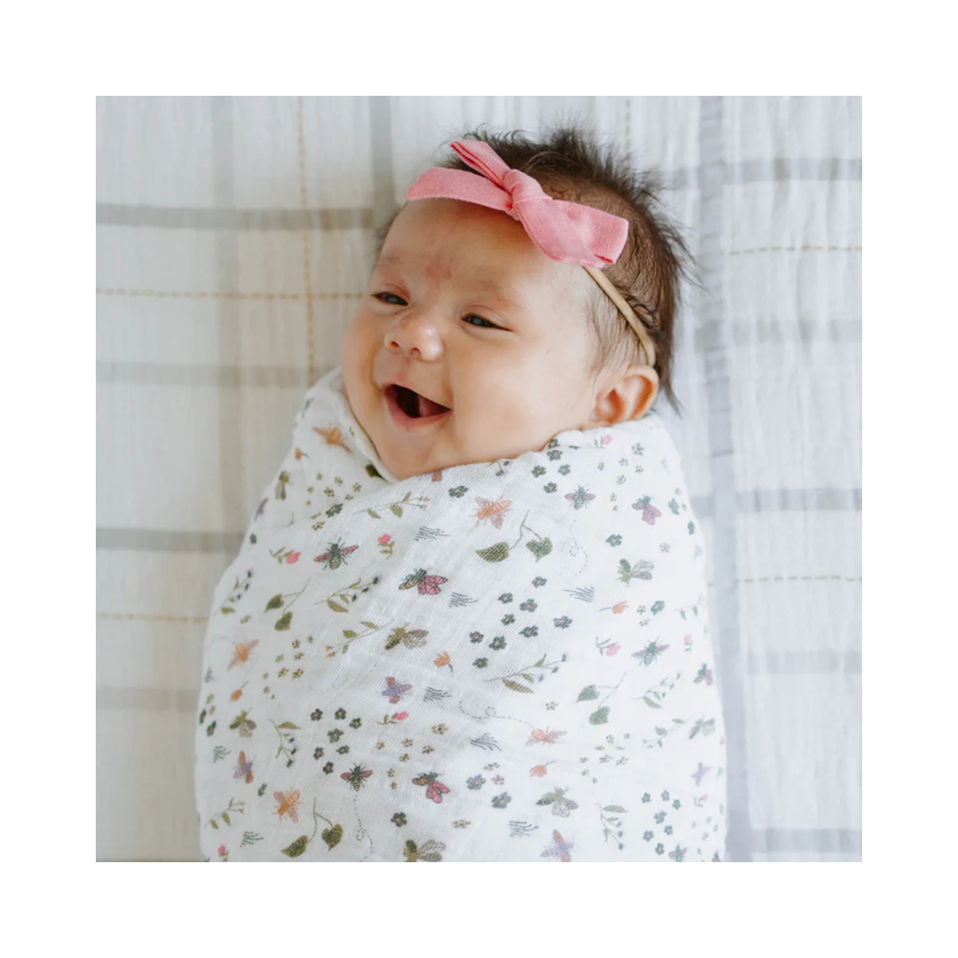 Garden Bees Cotton Muslin Swaddle 47x47