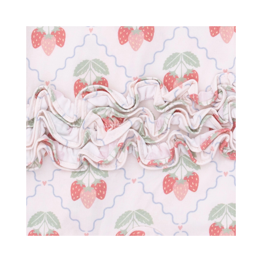 Sweet Strawberries - 2 Way Ruffle Back Zipper Footie
