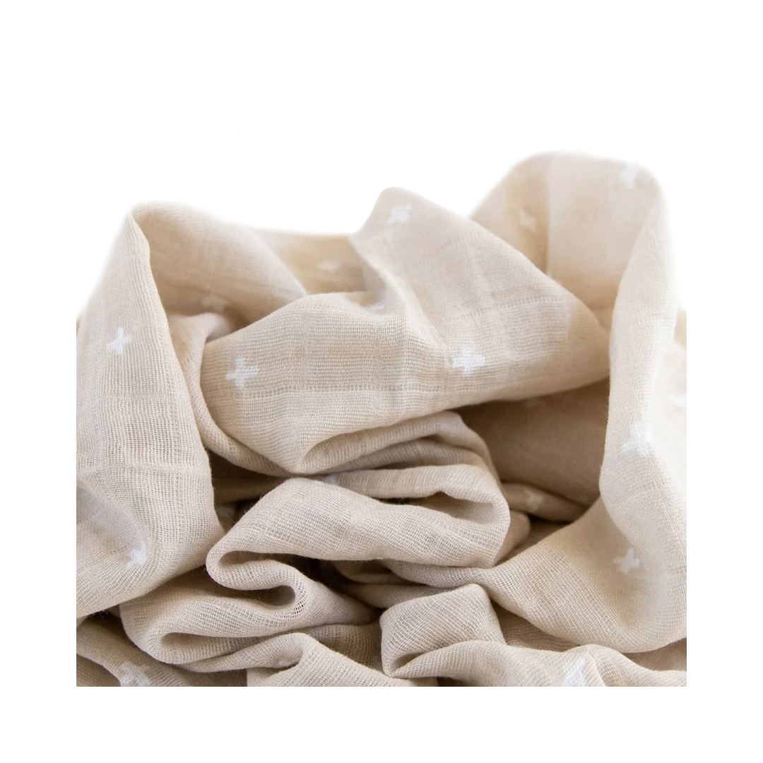 Cotton Muslin Swaddle Taupe Cross