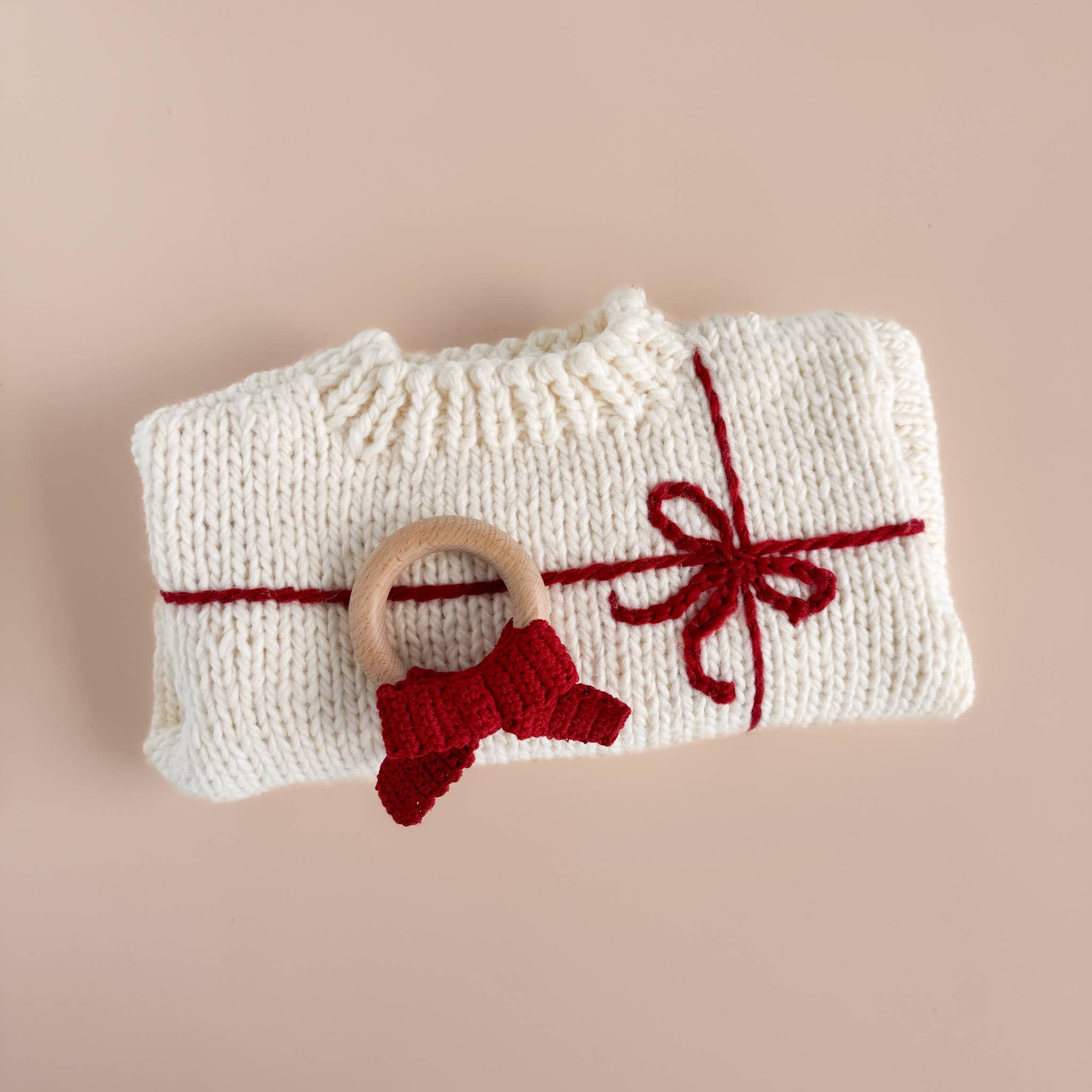 Present Sweater Cream/Red | Kid Baby Holiday Christmas: XS; 6-12M