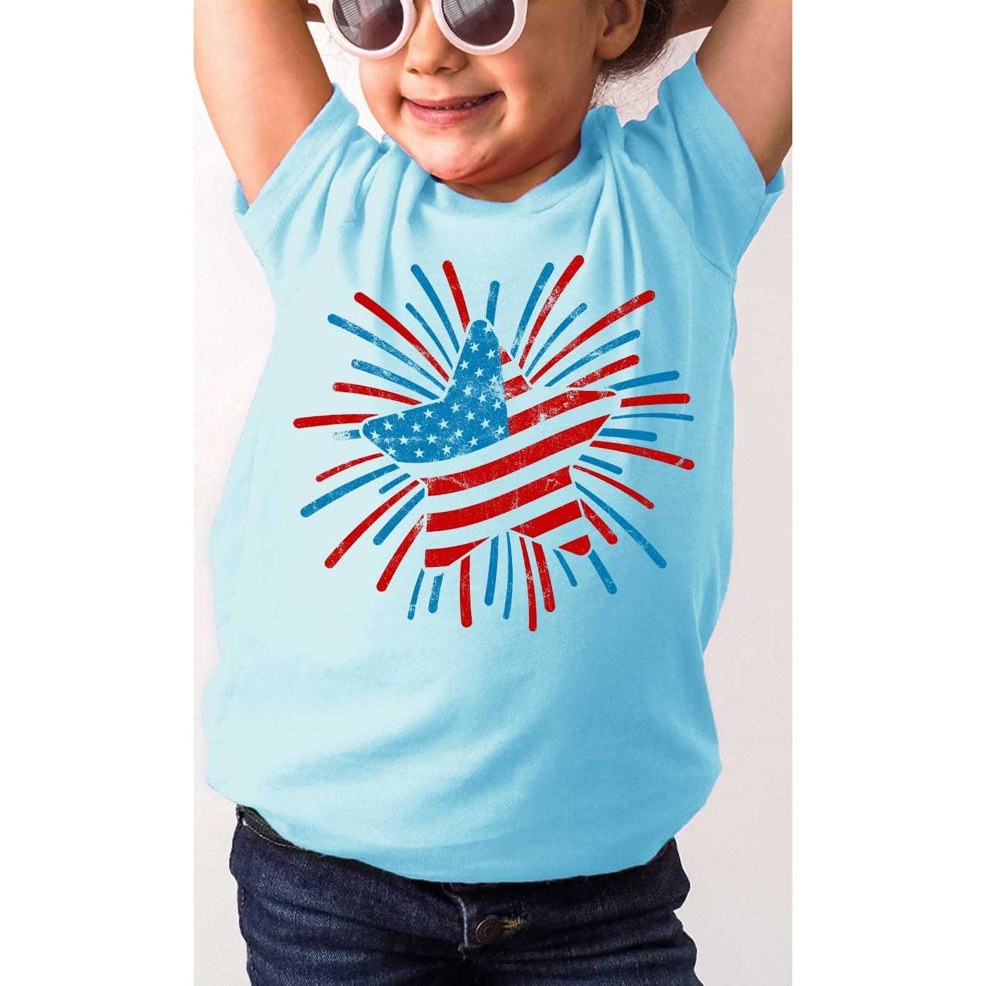 Patriotic 4th of July Firework Star Kids Graphic Tee: White / YM