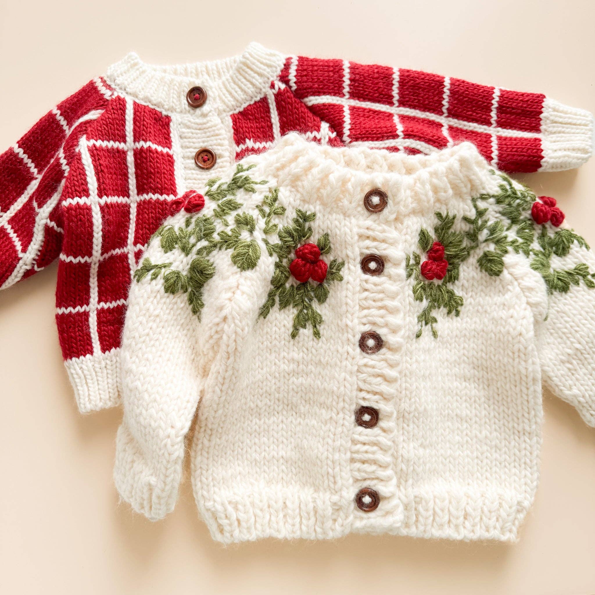 Holly Cardigan Winter Christmas Holiday Berry Mistletoe Gift: Cream / XS 6-12m
