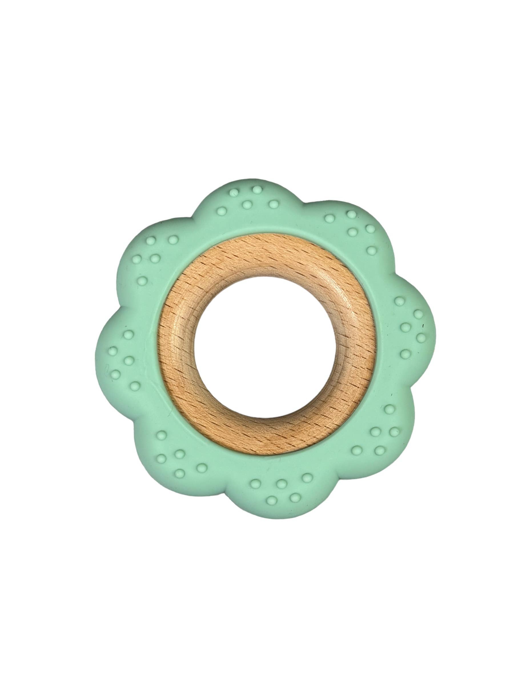 BPA Silicone & Beechwood Teether Ring Flower: Mint