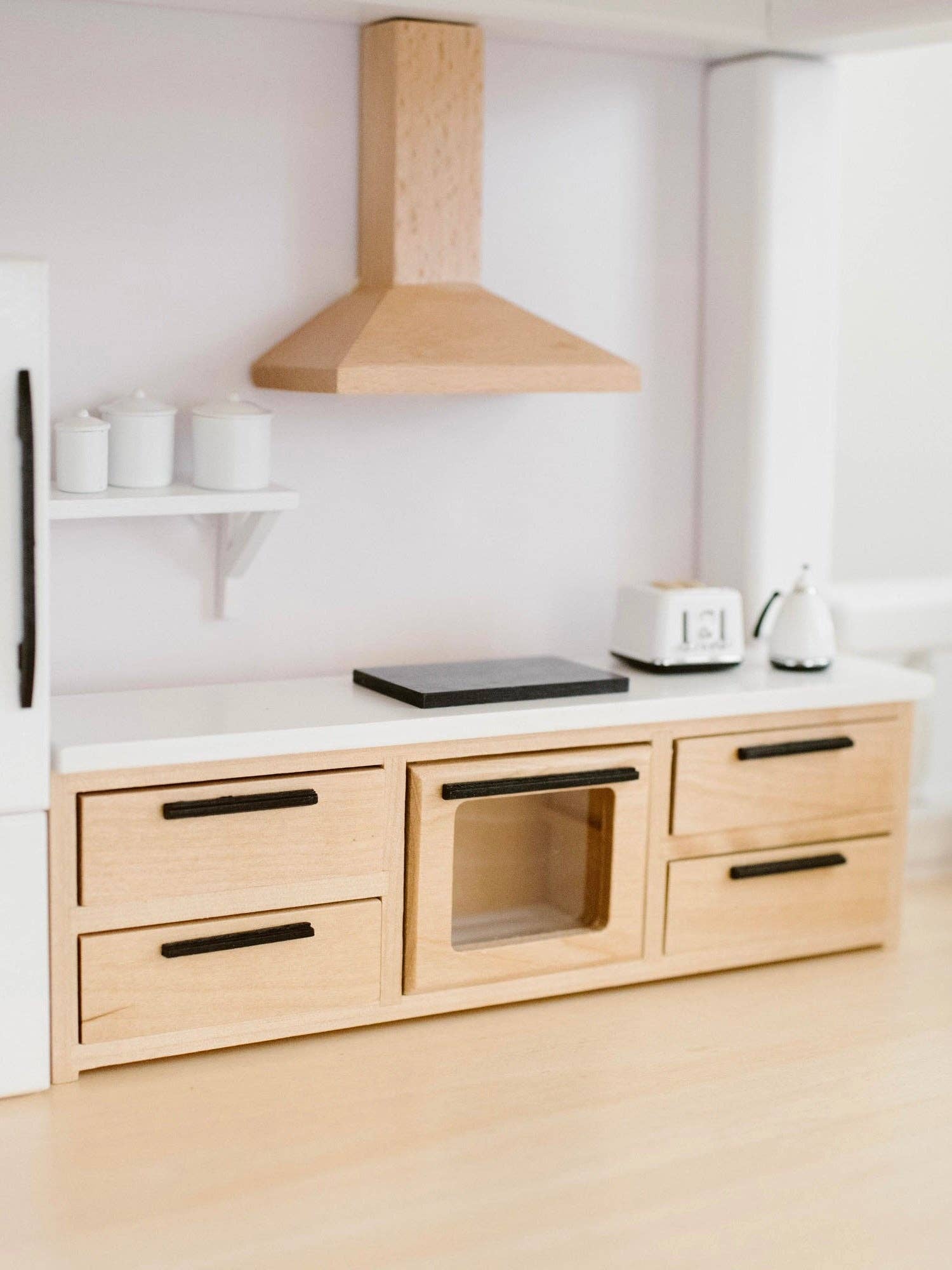 Dollhouse Straight Kitchen Base Cabinets Cooktop Oven | Wood