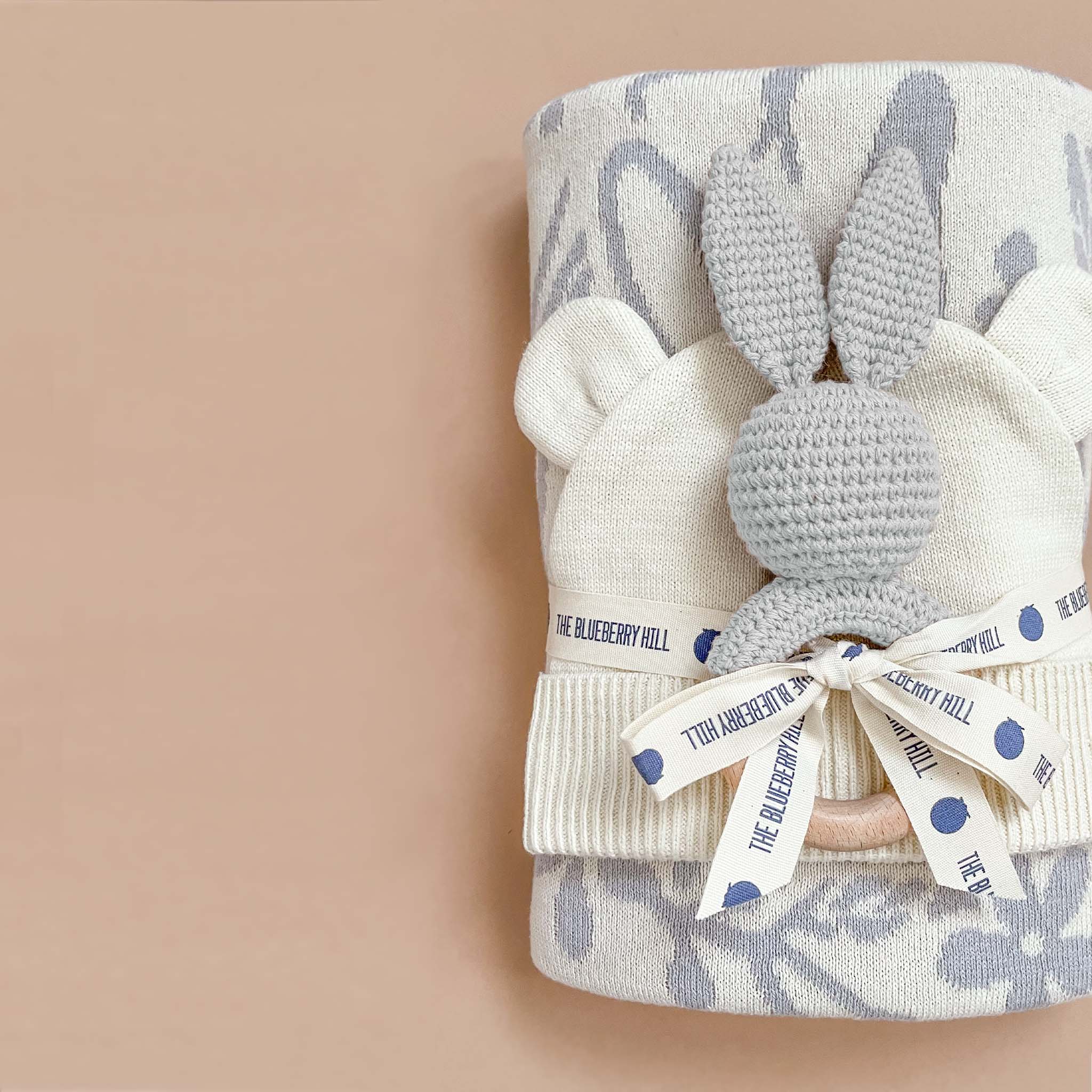 Cotton Rattle Teether Grey Bunny Baby Gift Crochet Spring