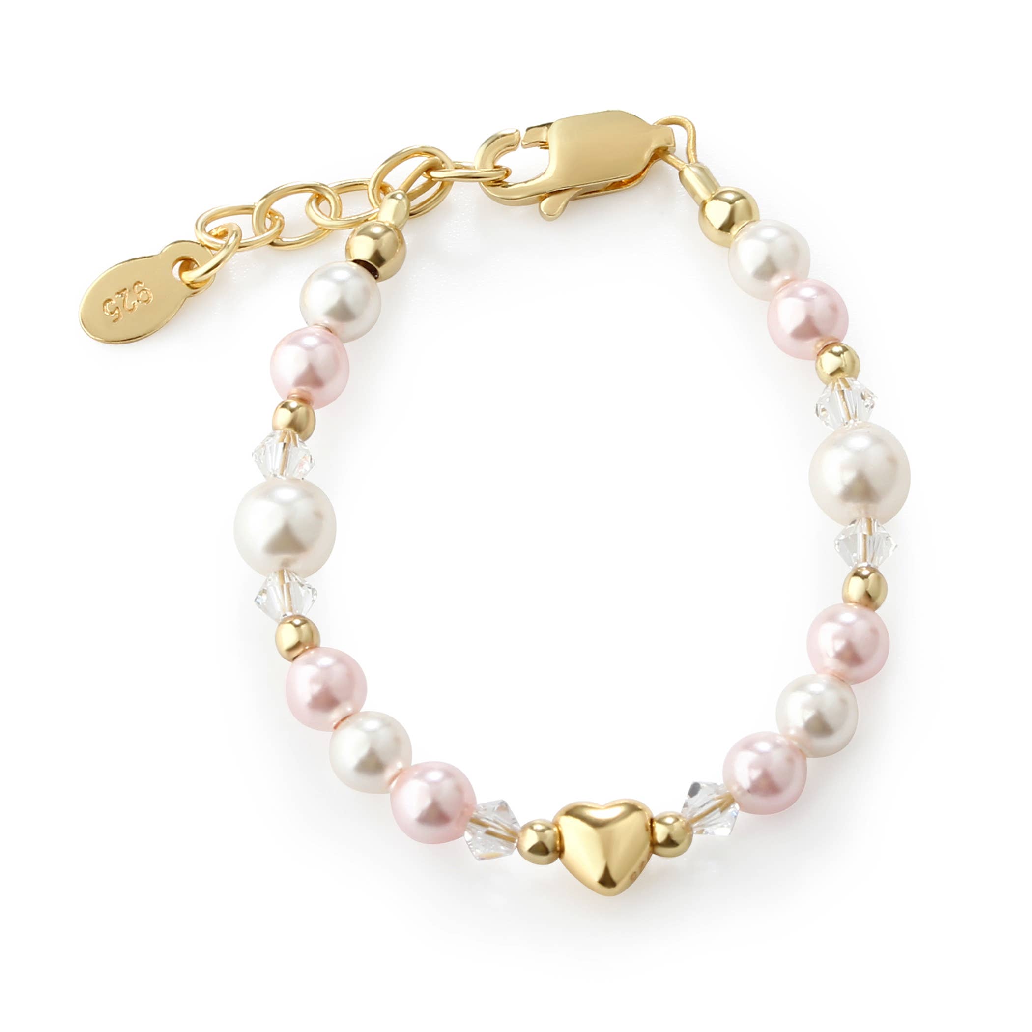 Girls 14K Gold-Plated Pink Pearl Baby & Child Heart Bracelet: Medium 1-5 Years