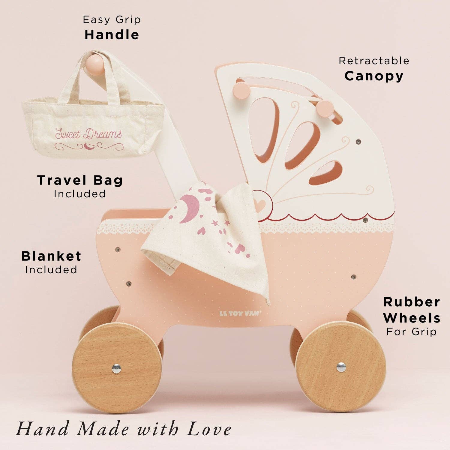Retro Wooden Doll Stroller