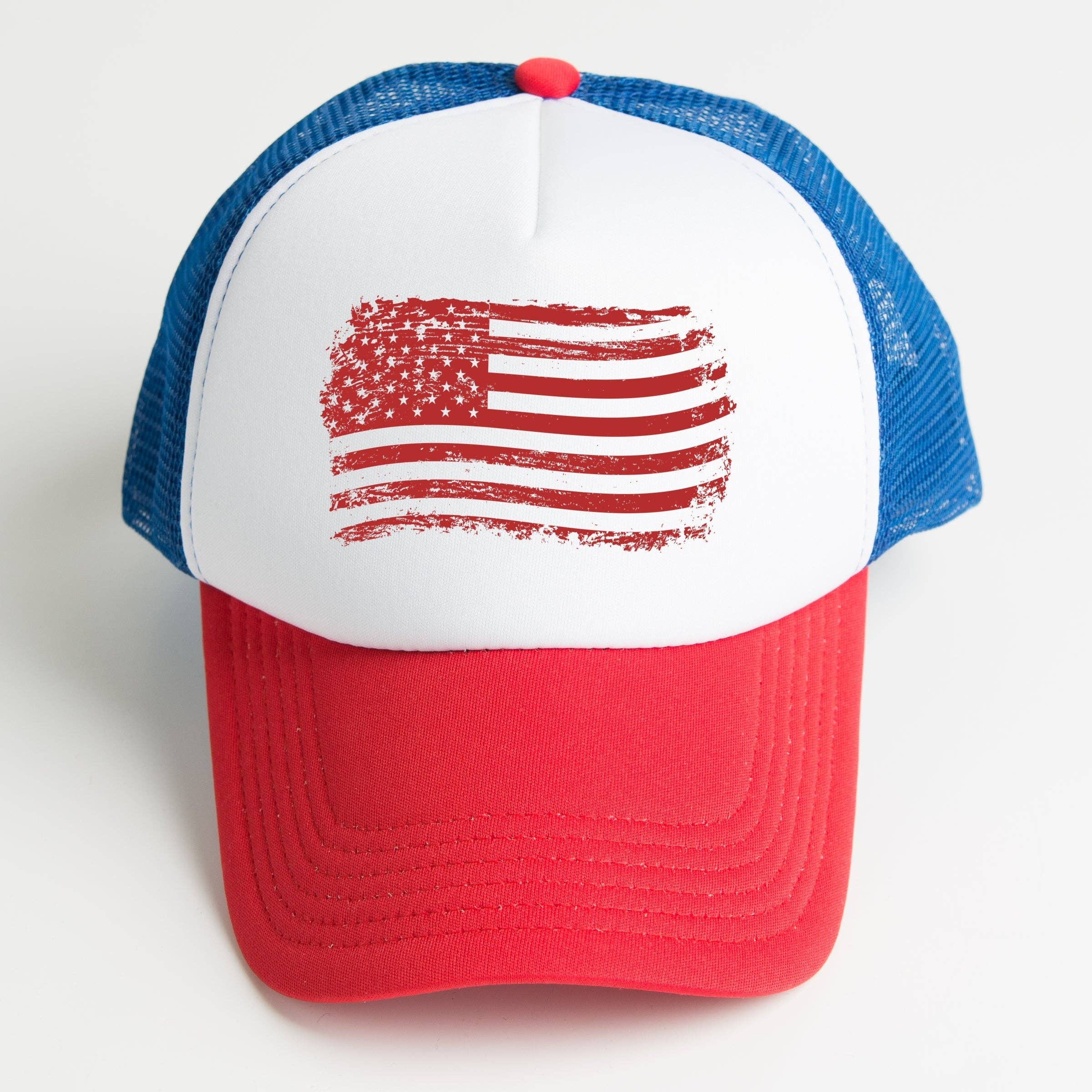 USA Flag - Youth Graphic Foam Trucker Hat: White Navy / Youth
