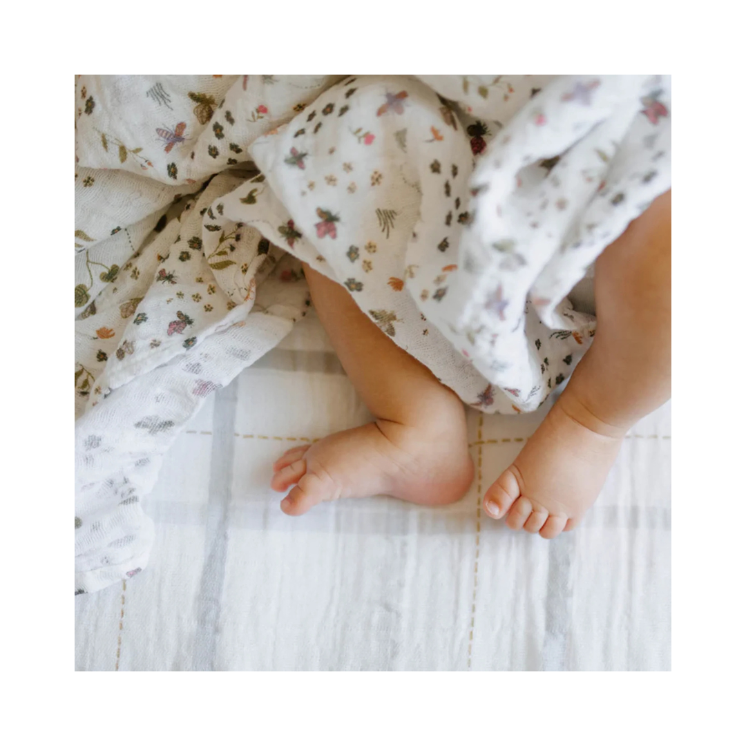 Garden Bees Cotton Muslin Swaddle 47x47