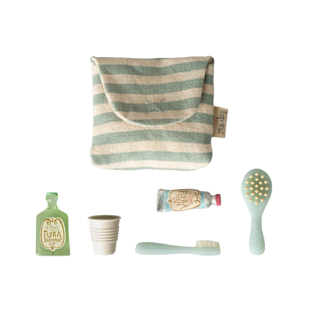 Tooth brush set in bag, Mouse - Blue stripe