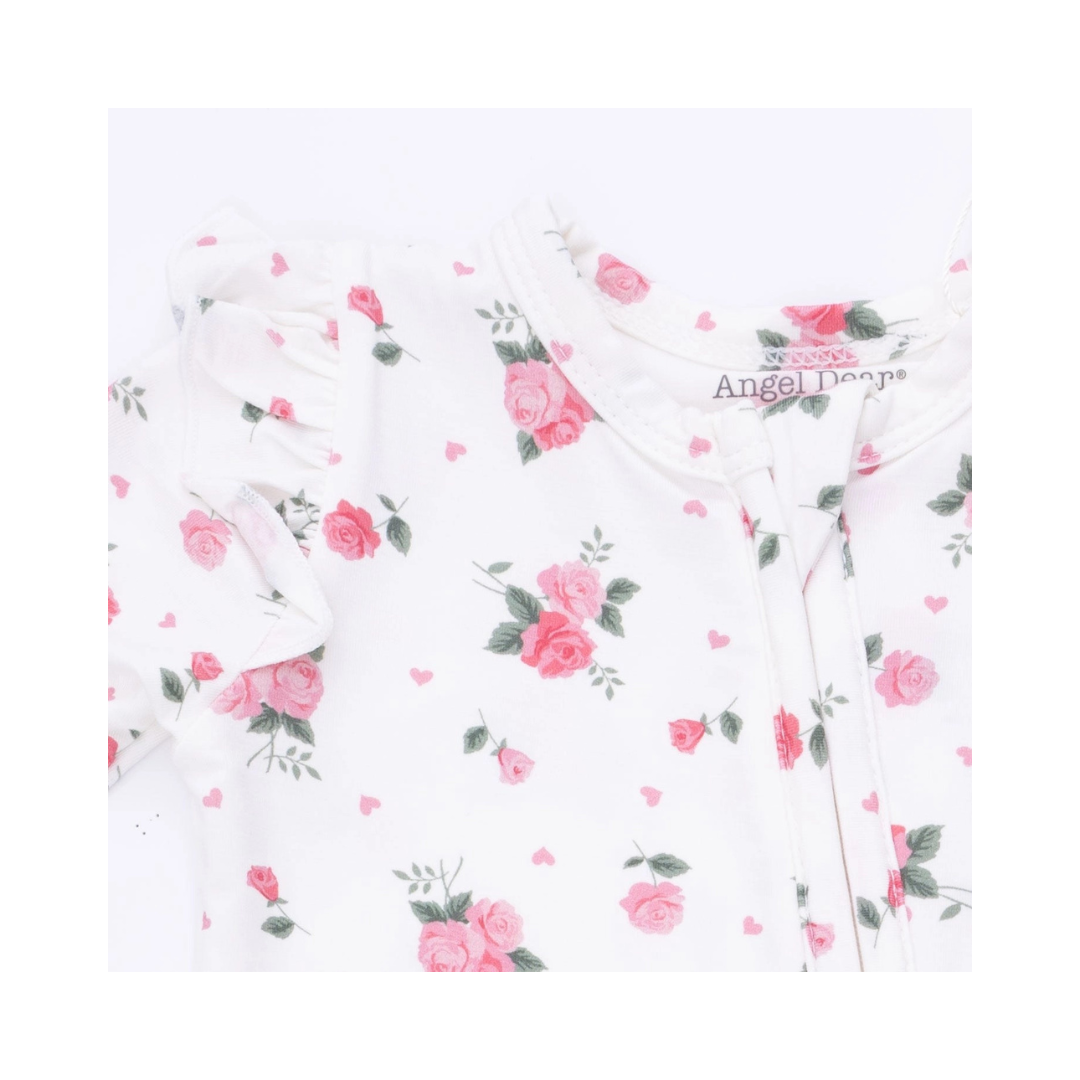 Pink Rosettes - 2 Way Ruffle Sleeve Zipper Footie