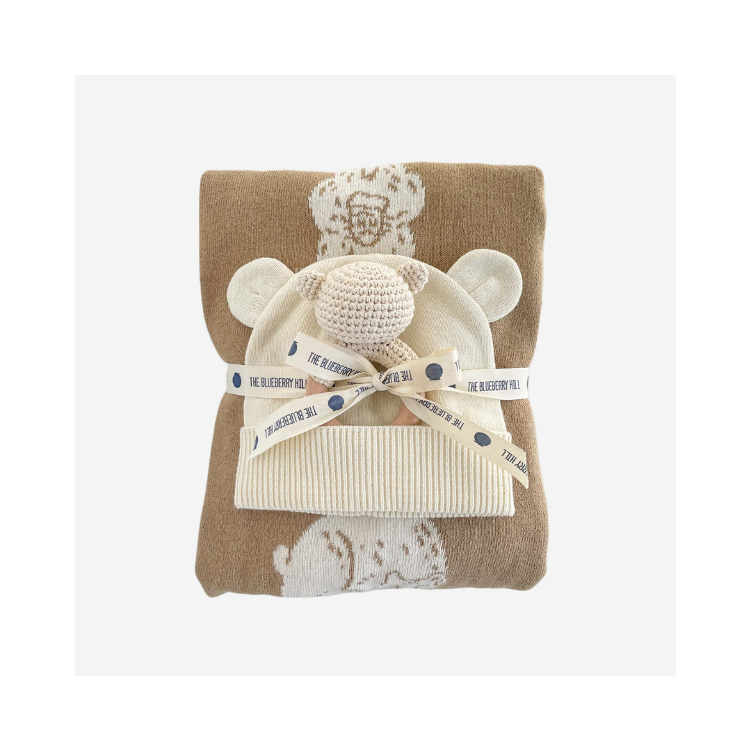 Honey Bear Blanket Hat and Teether Baby Gift