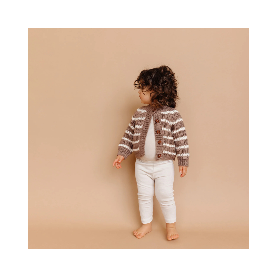 Tan Rib Knit Stripe Cardigan