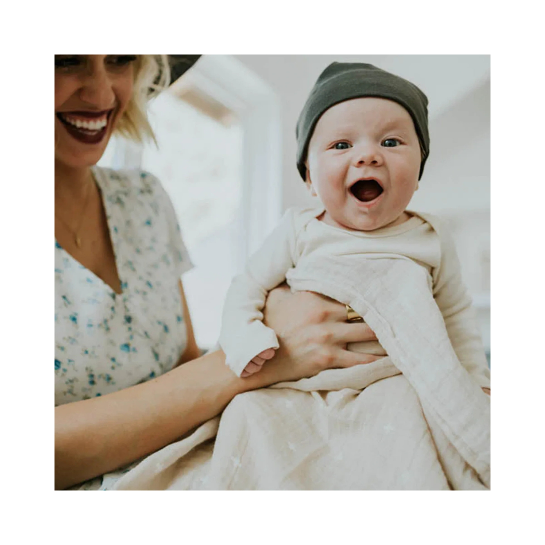 Cotton Muslin Swaddle Taupe Cross