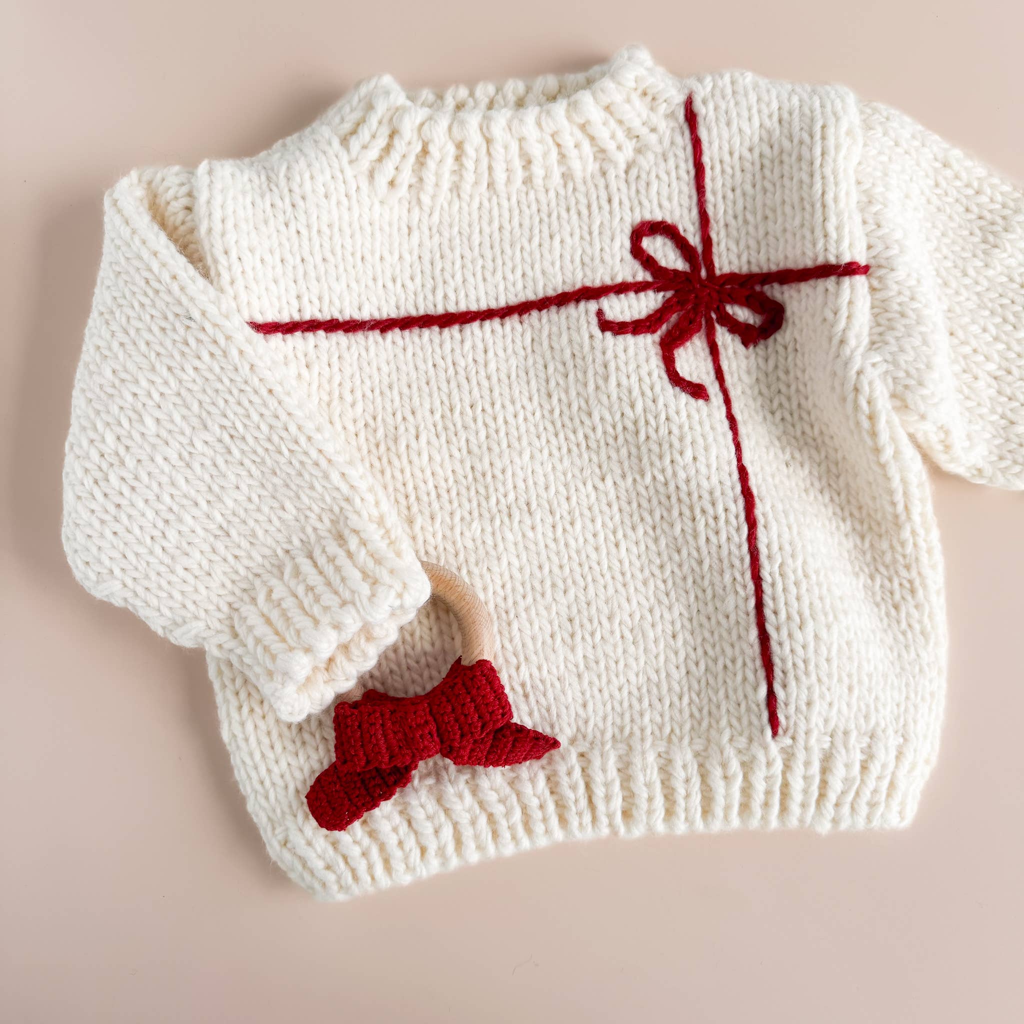 Present Sweater Cream/Red | Kid Baby Holiday Christmas: S; 12-24M