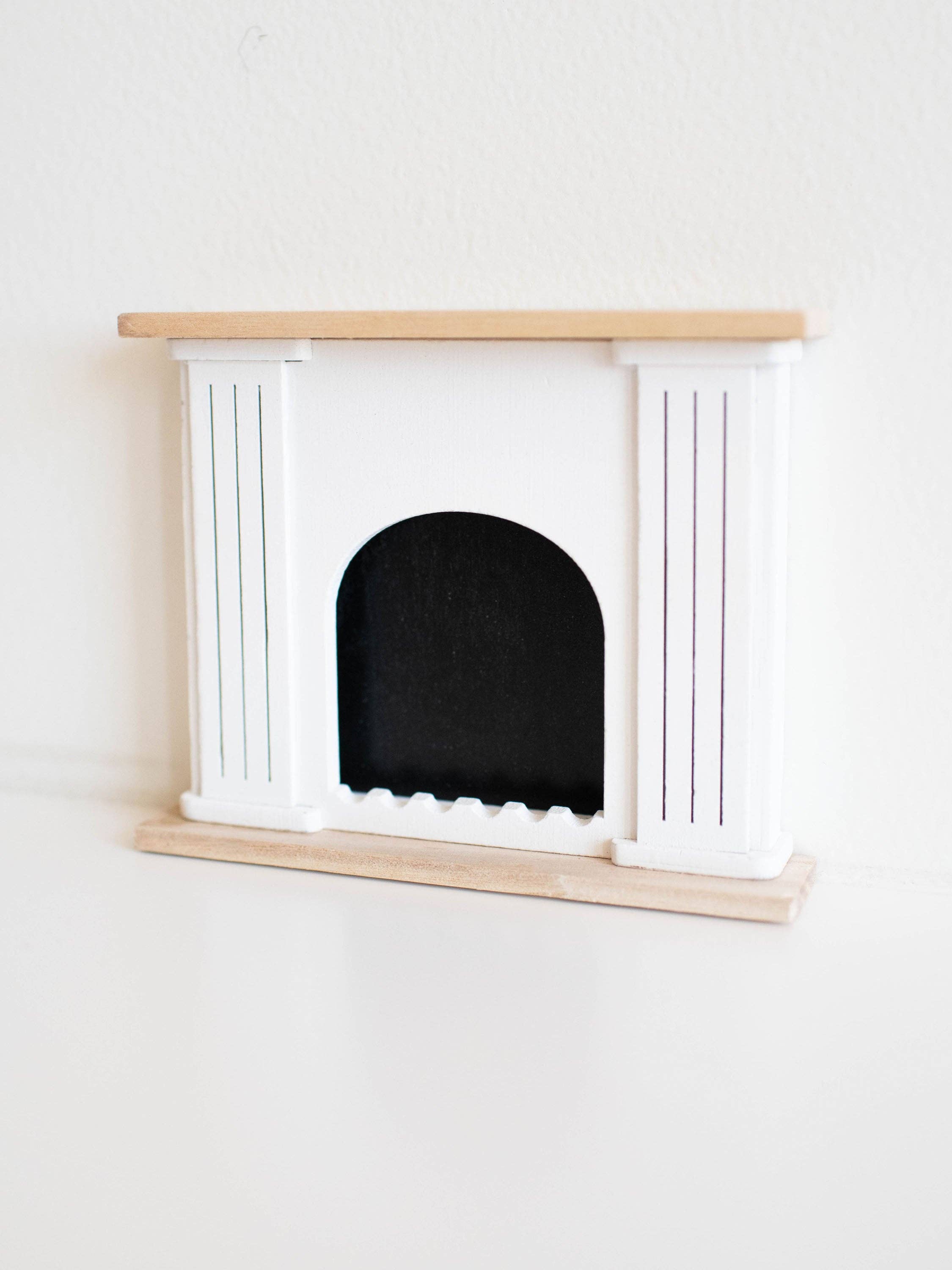 Dollhouse Valencia Arched Fireplace | Natural Wood + White