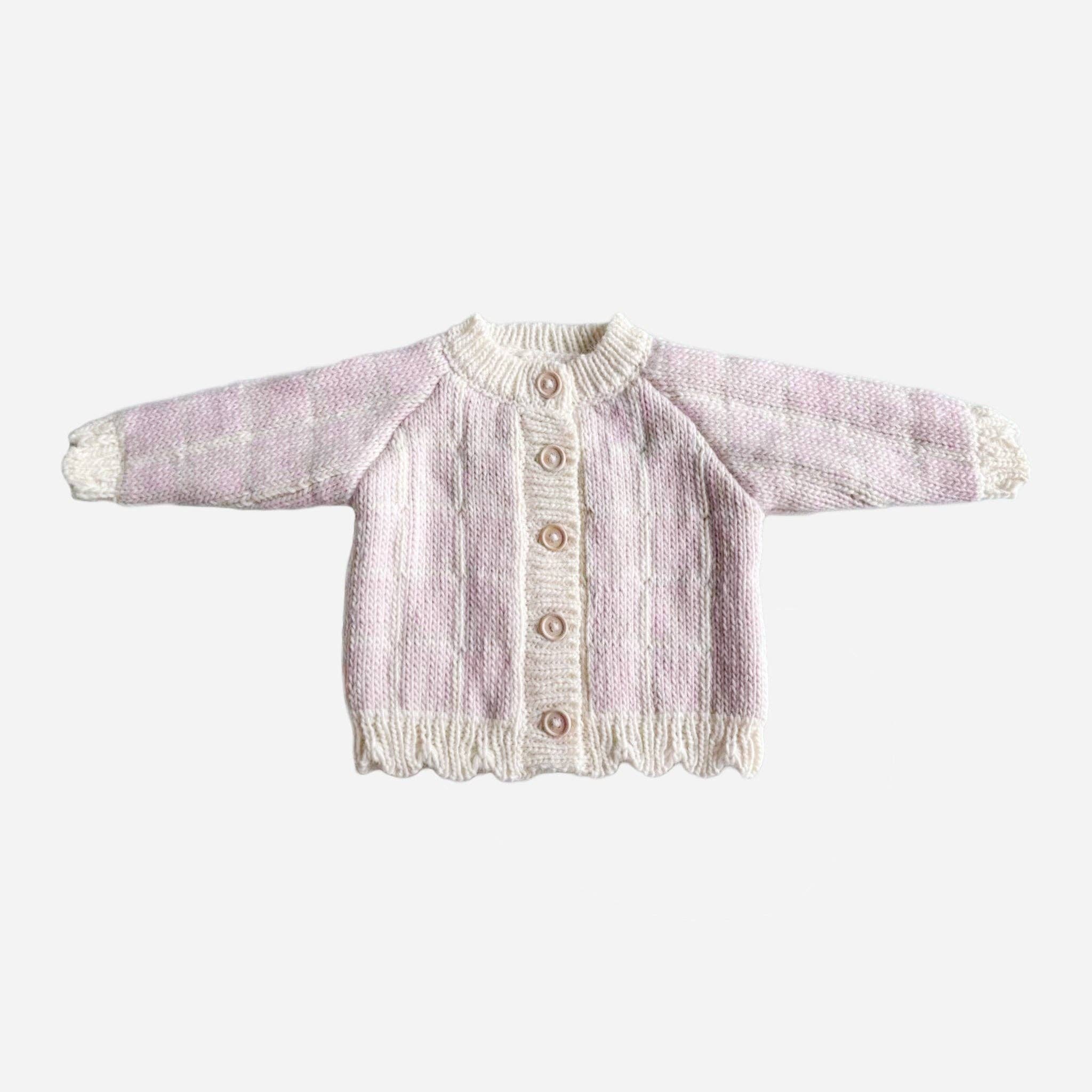Windowpane Cardigan Pink Checkered Baby Valentine's: Pink / S 12-24m