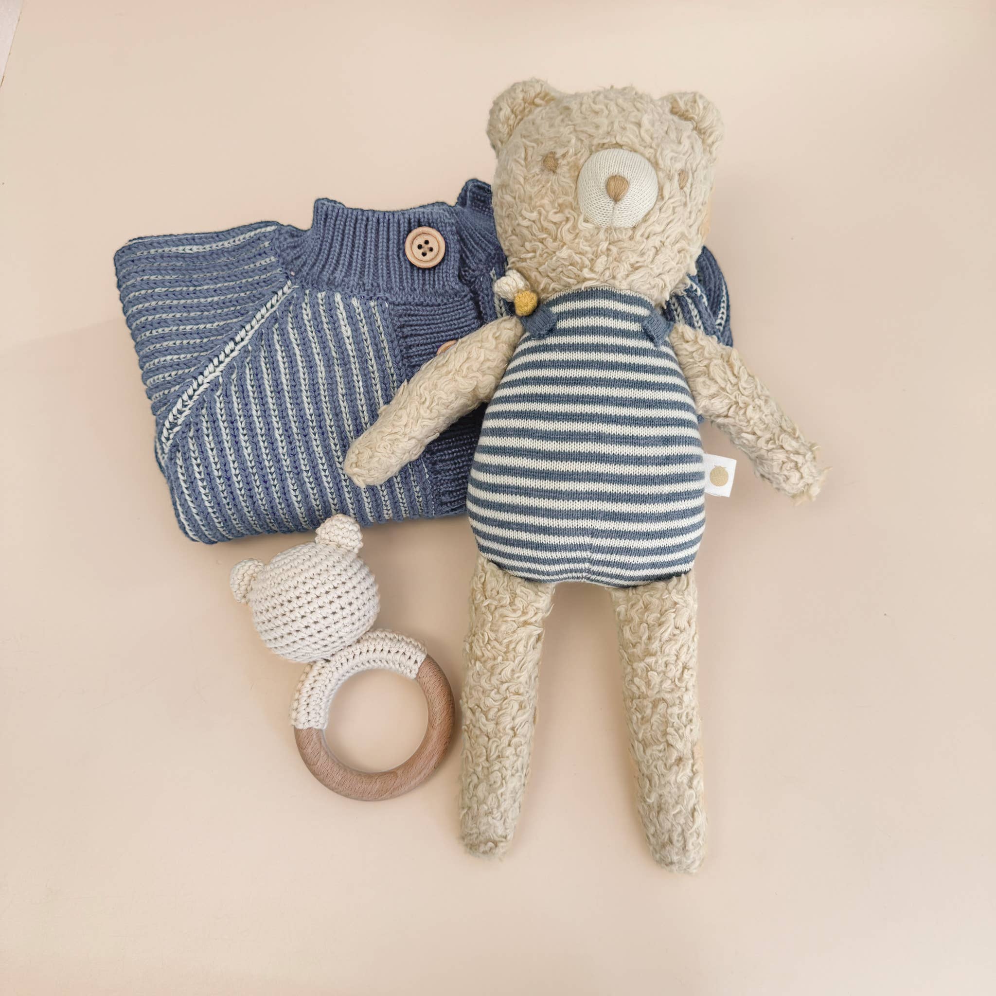 Cotton Brioche Cardigan, Dusty Blue | Baby Kid Stripe Spring: 2-3y