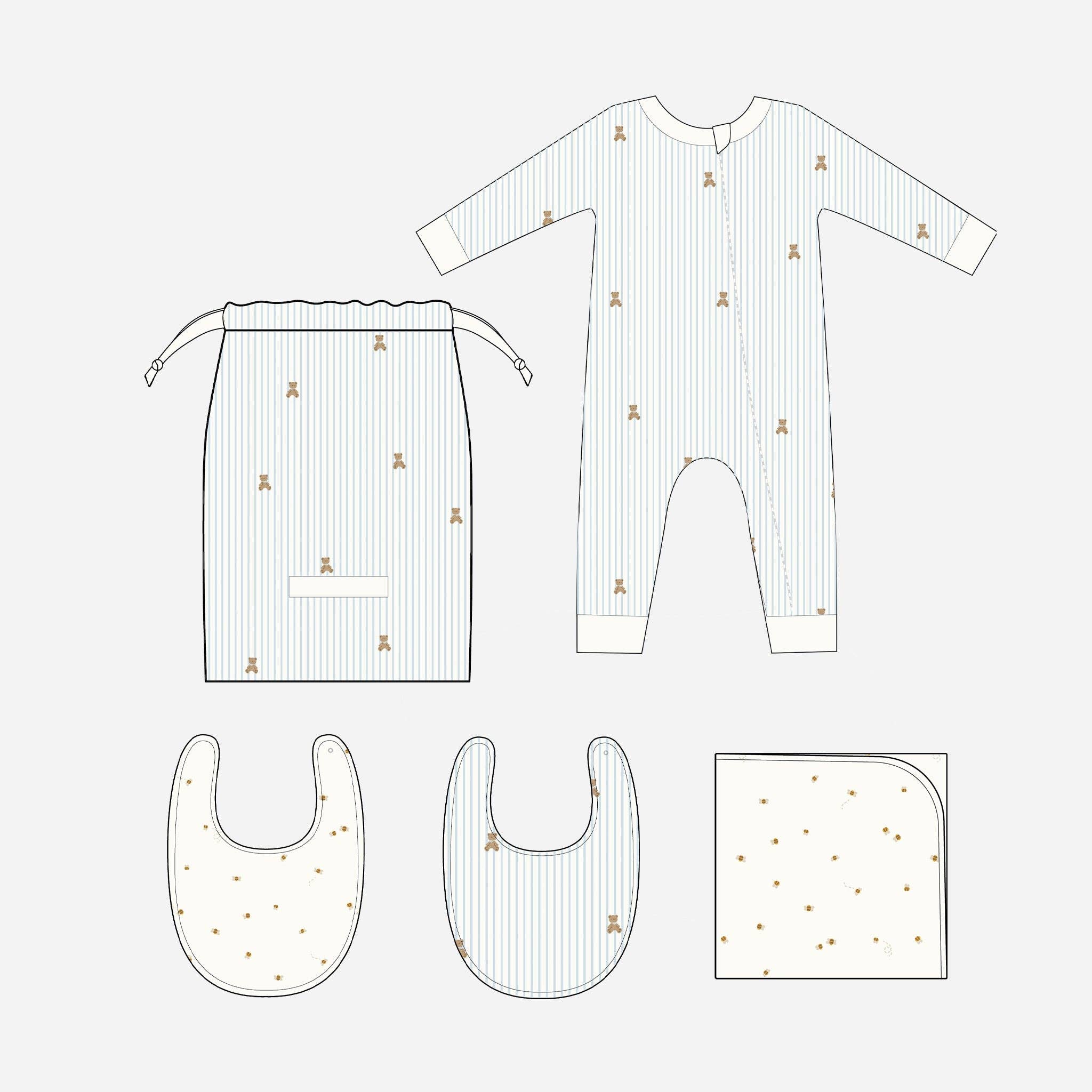 Layette Set Bear Bee Newborn Baby Shower Welcome Home Gift : Blue / 0-3m