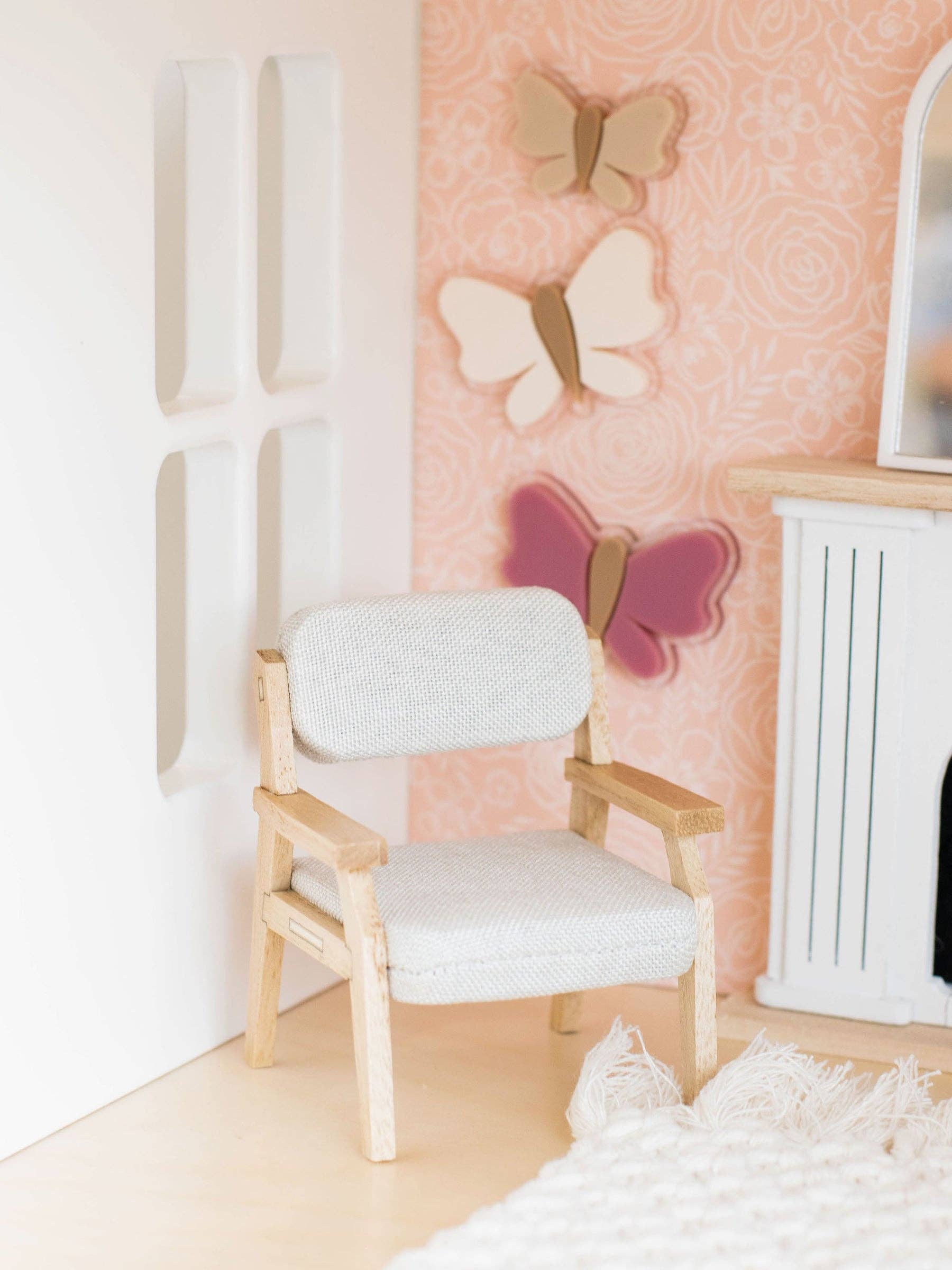 Dollhouse Open Frame Lounge Chair | Natural Wood + Gray