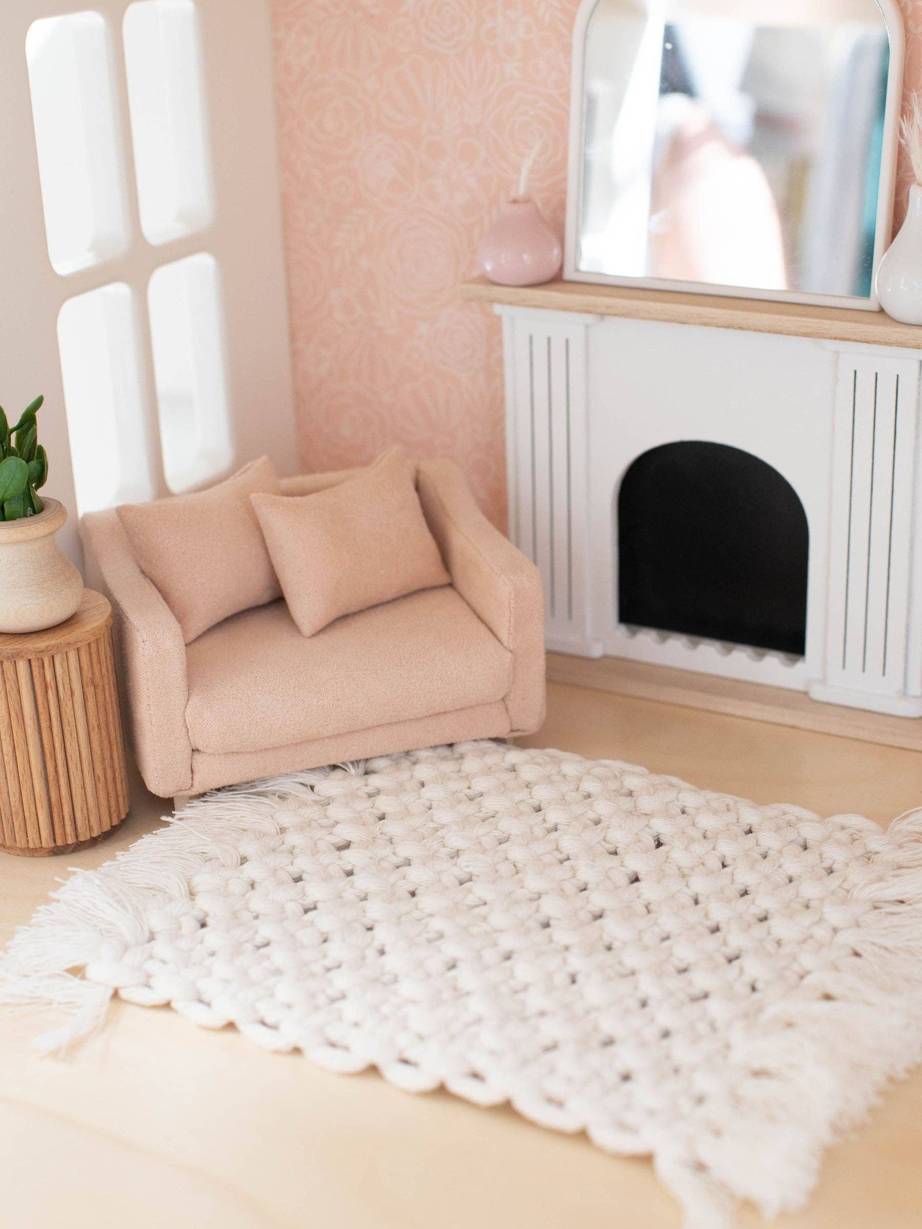 Dollhouse Macrame Rectangle Rug | Ivory or Natural: Ivory