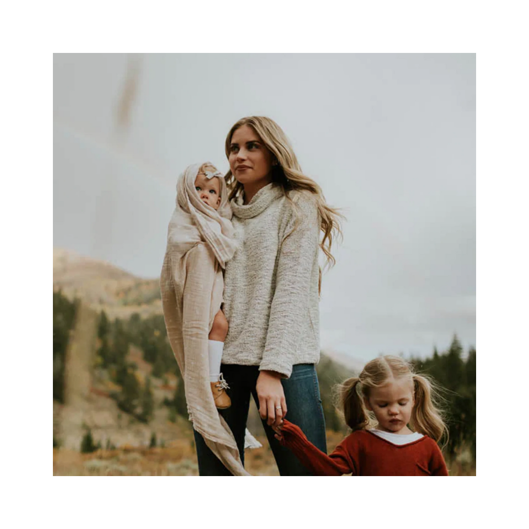 Cotton Muslin Swaddle Taupe Cross