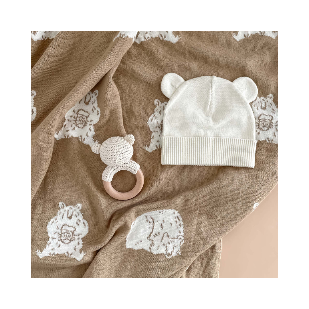 Honey Bear Blanket Hat and Teether Baby Gift
