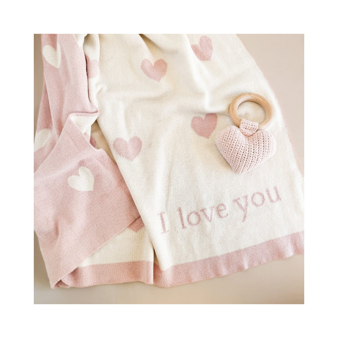 Heart I Love You Baby Blush Blanket