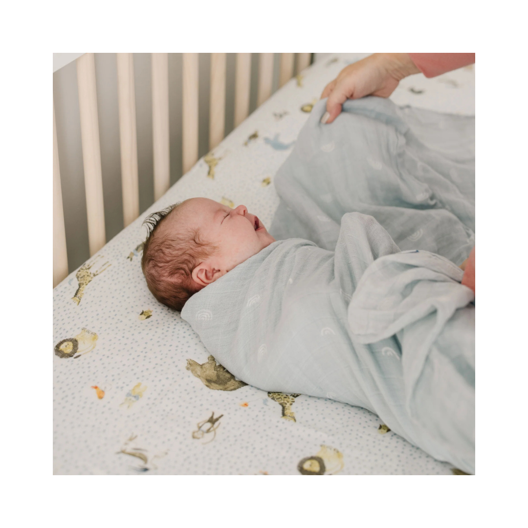 Cotton Muslin Swaddle Blue Rainbow