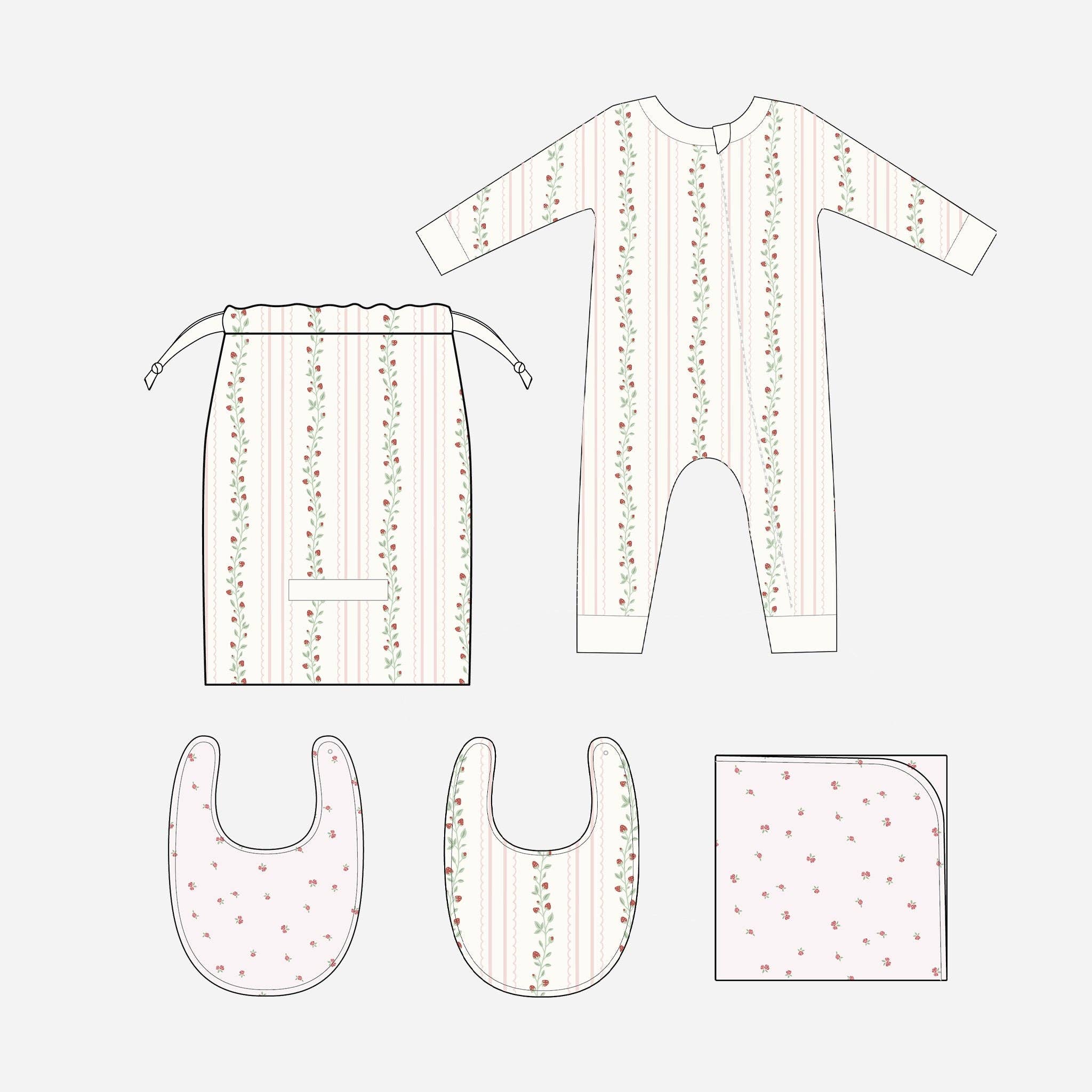 Layette Set Strawberry Pink Rose Newborn Baby Shower Gift: Pink / 0-3m
