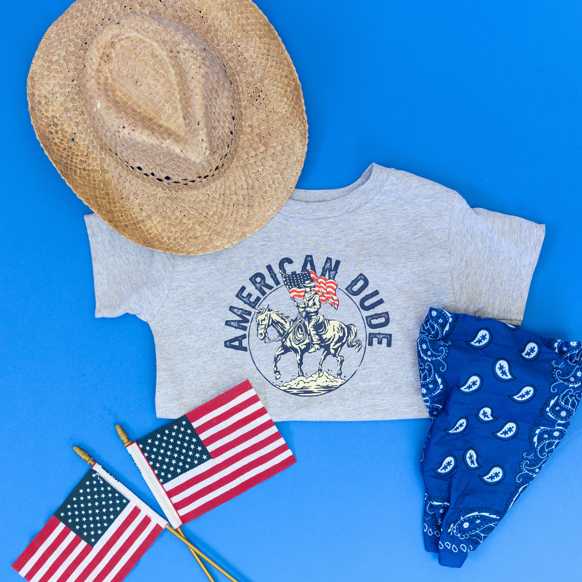 American Dude Boy 4th of July Kids Shirt : Grey / Youth SM