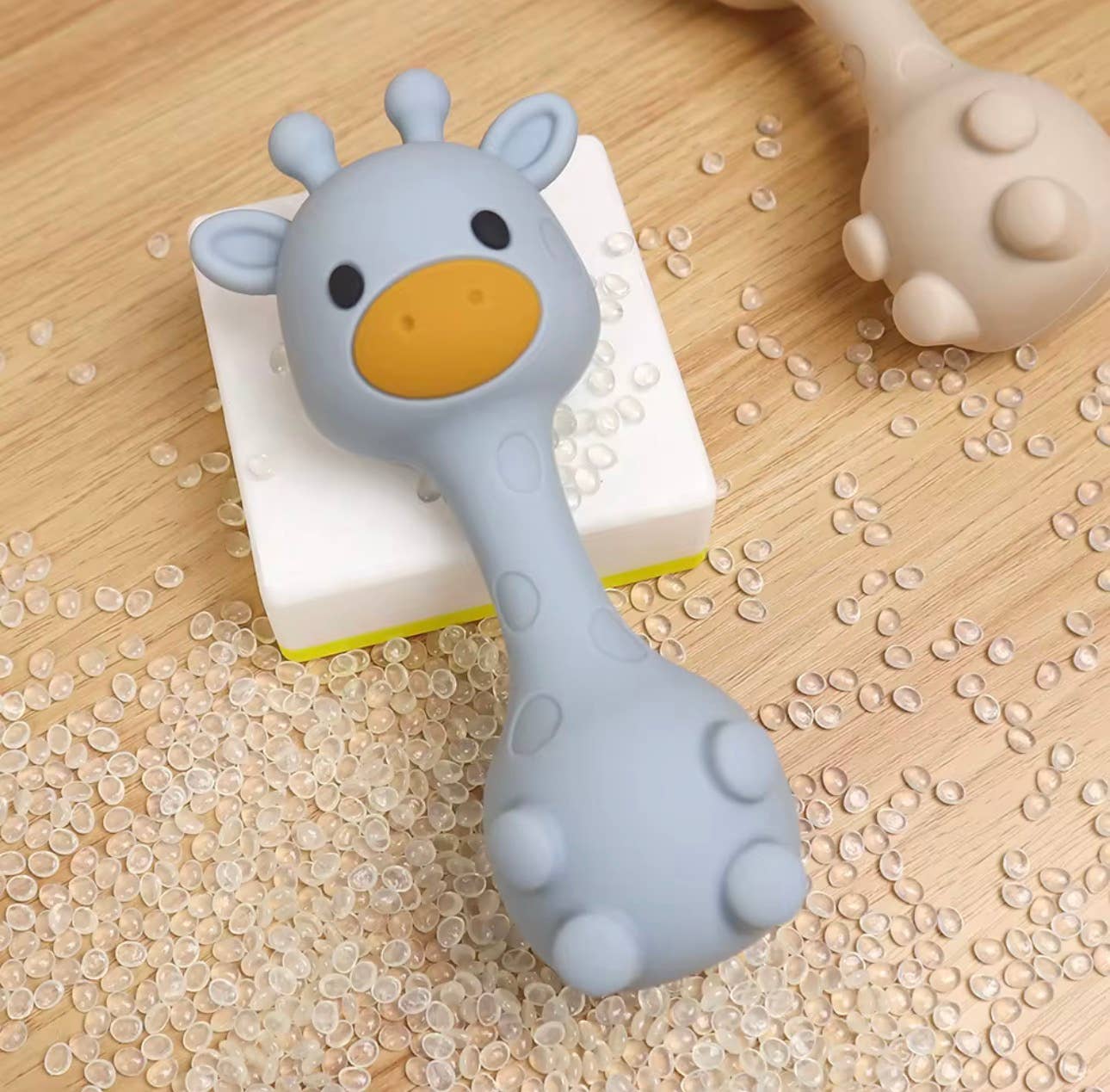 BPA All Silicone Giraffe Rattle: Misty Rose