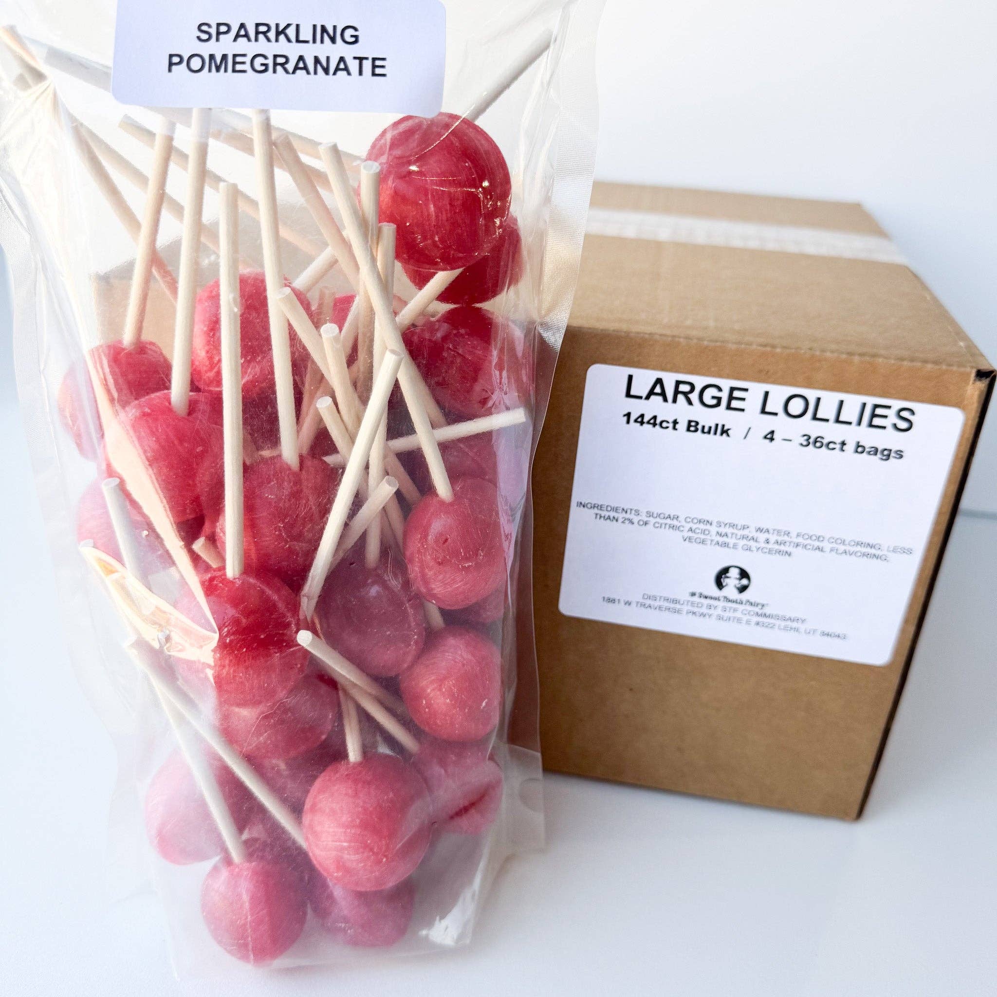 Large Lollies: Sparkling Pomegranate Lollipop Candy: 144 ct Bulk Case: Individually Wrapped