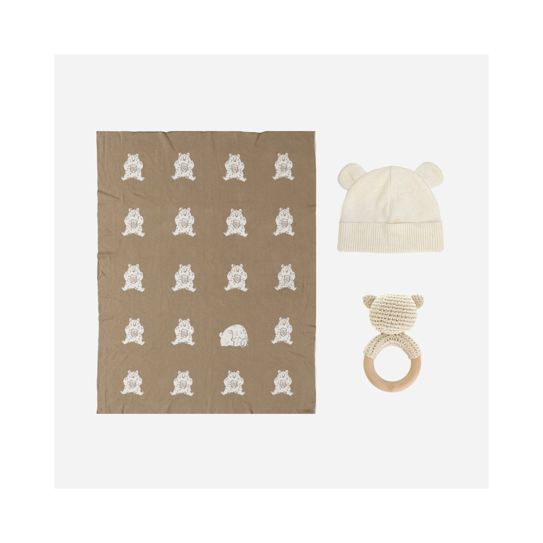 Honey Bear Blanket Hat and Teether Baby Gift